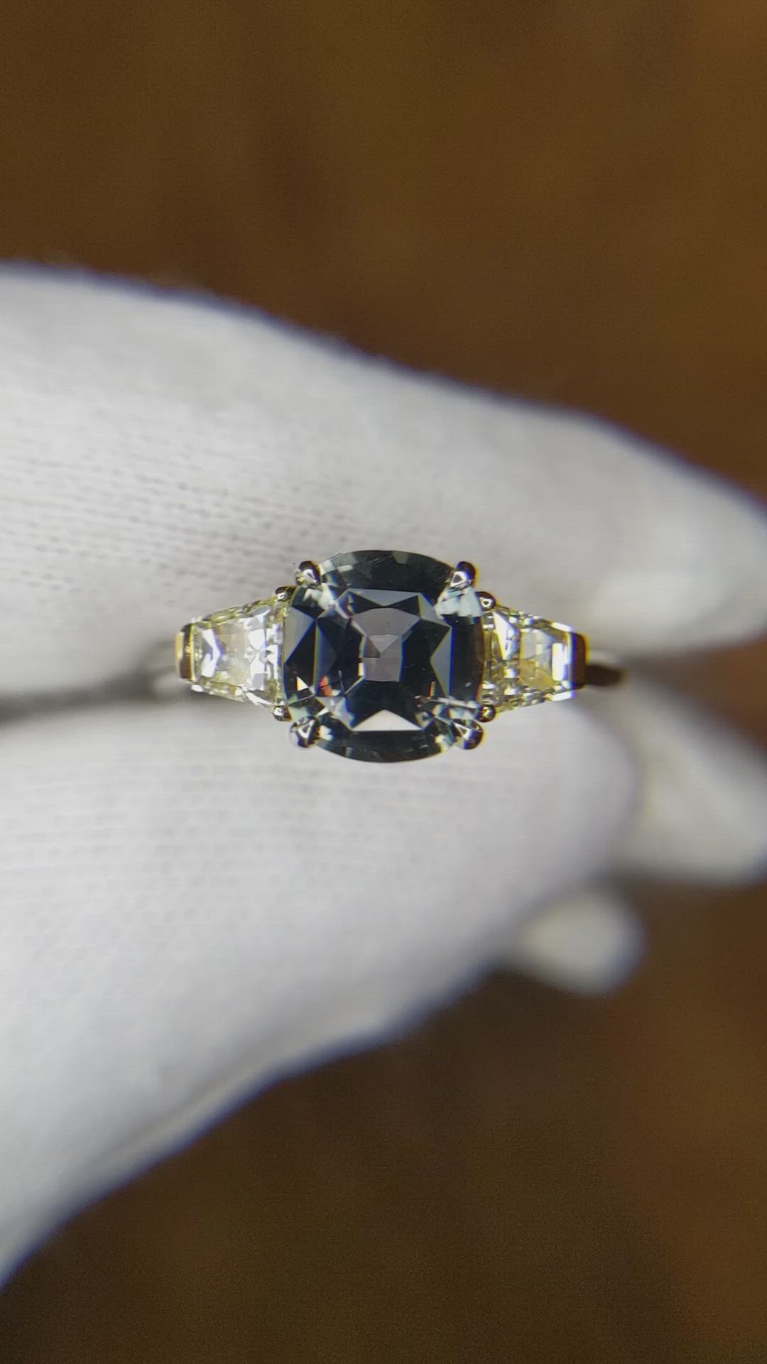 2.44 Ct. Green Sapphire and Yellow Natural Diamond Three Stone Ring, Platinum & 18K Yellow Size Video