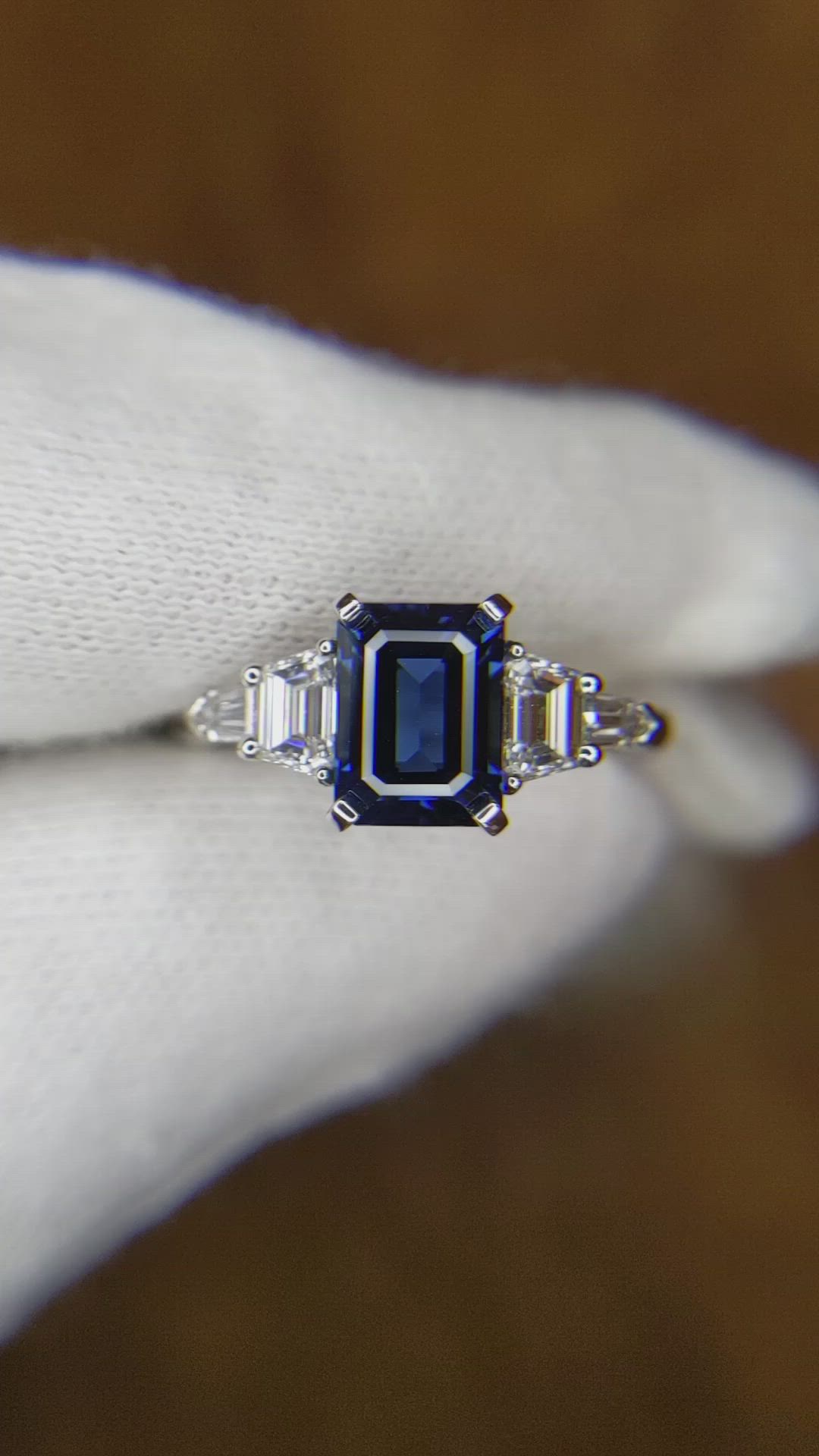 2.25 Ct. Blue Sapphire and Natural Diamond Three Stone Ring, Platinum 950 Size Video