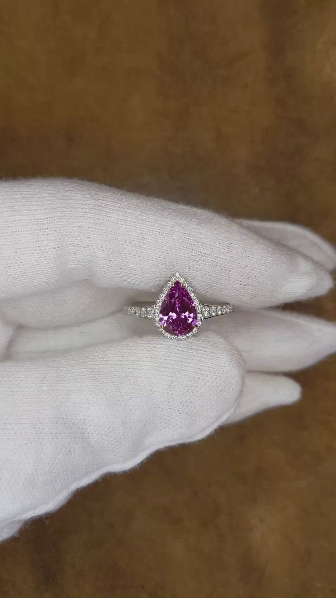 1.81 Ct. Pink Sapphire and Natural Diamond Pave Ring, Platinum 950 Size Video