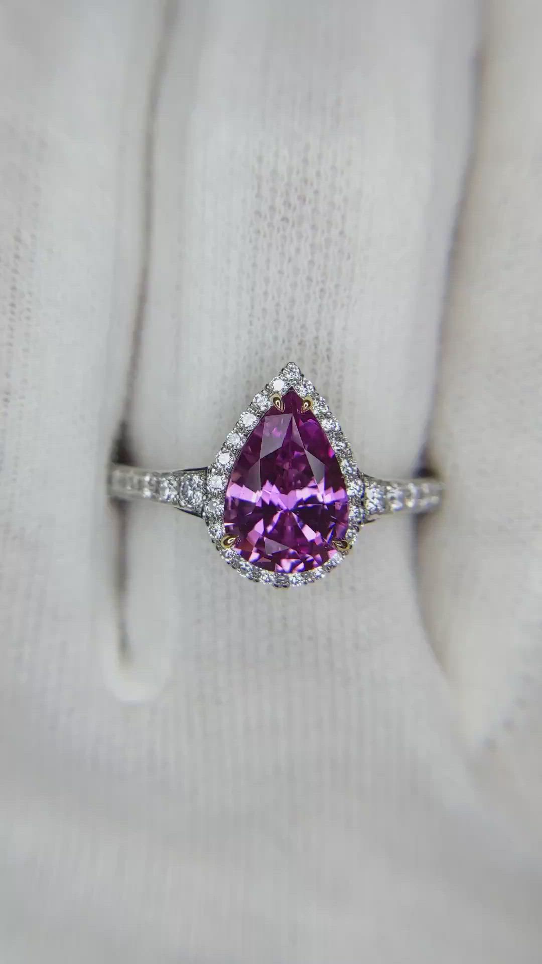 1.81 Ct. Pink Sapphire and Natural Diamond Pave Ring, Platinum 950 Size Video