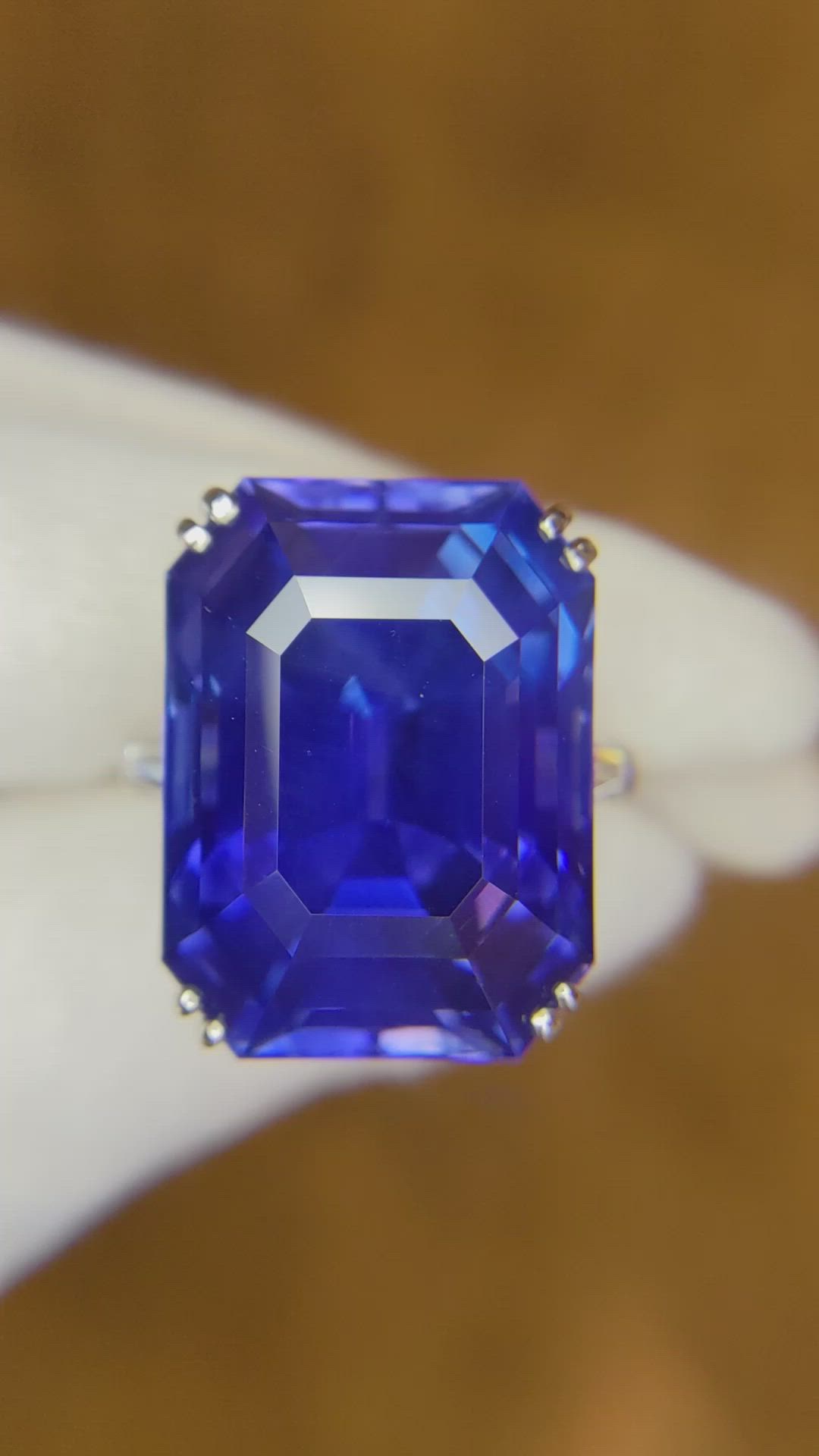 48.38 Ct. Blue Sapphire and Natural Diamond Three Stone Ring, Platinum 950 Size Video