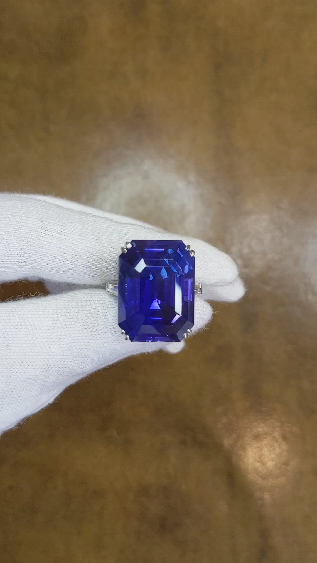 48.38 Ct. Blue Sapphire and Natural Diamond Three Stone Ring, Platinum 950 Size Video