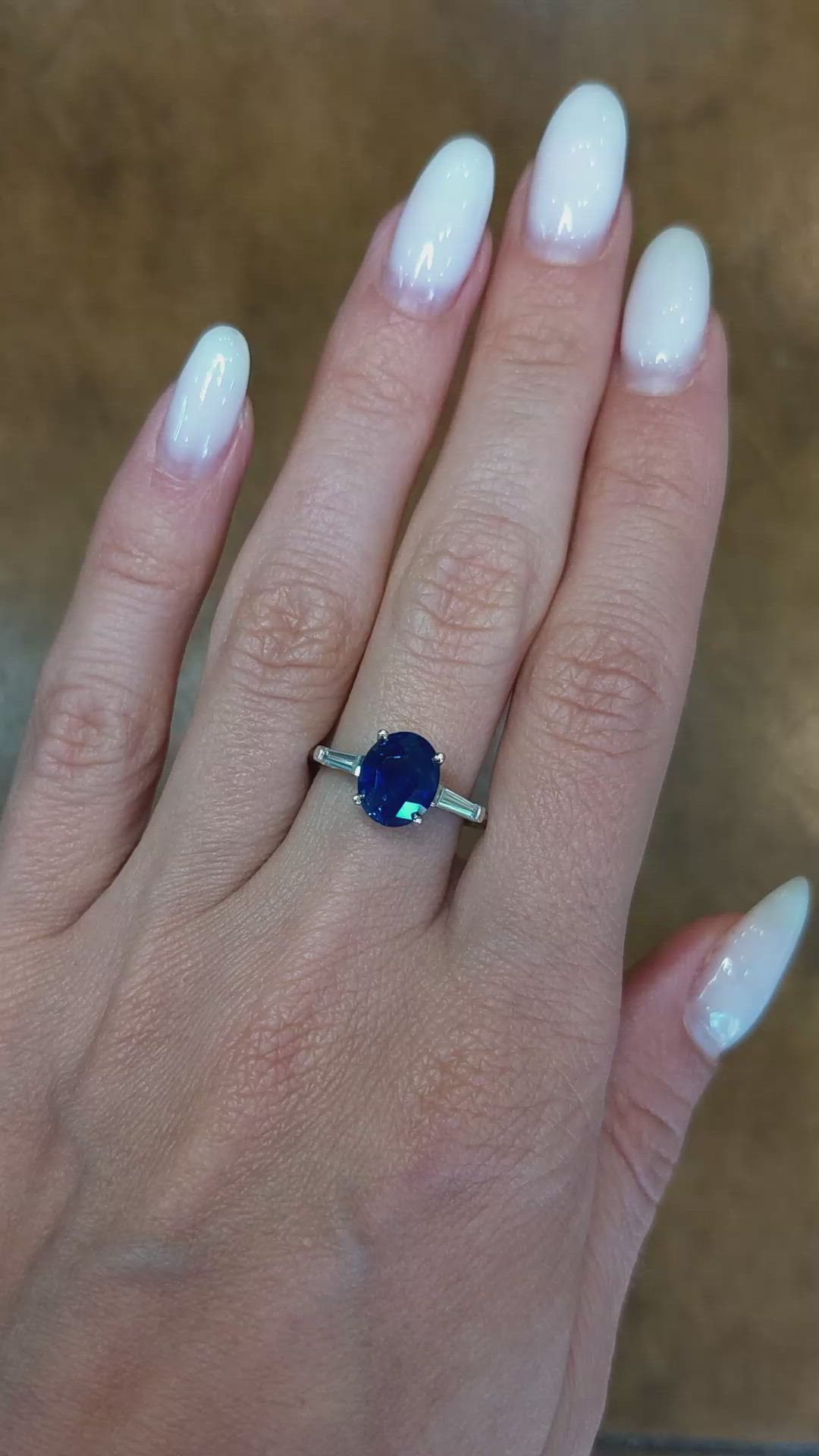3.51 Ct. Blue Sapphire and Natural Diamond Three Stone Ring, Platinum 950 Size Video