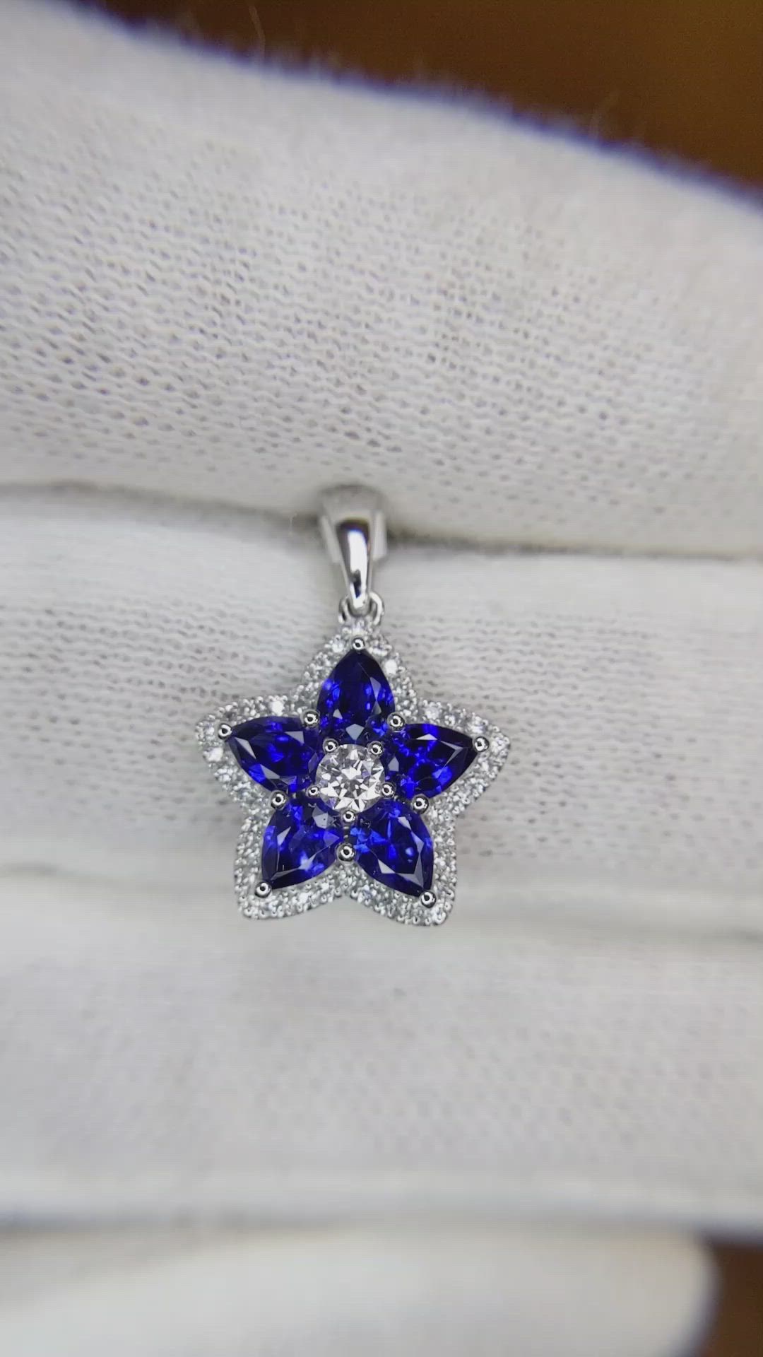 0.89 Ct. Blue Sapphire and Natural Diamond Accent Stones Pendant, 14K White Gold Size Video