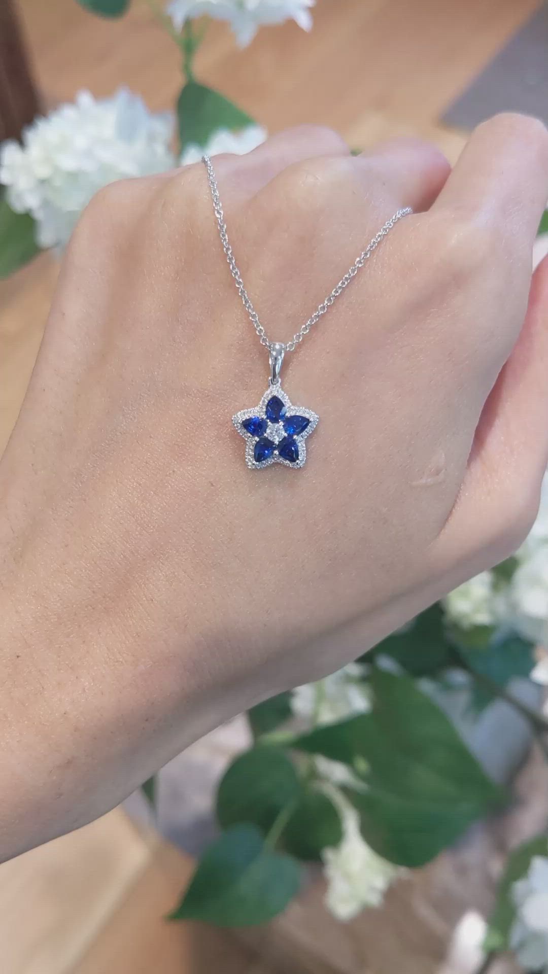 0.89 Ct. Blue Sapphire and Natural Diamond Accent Stones Pendant, 14K White Gold Size Video