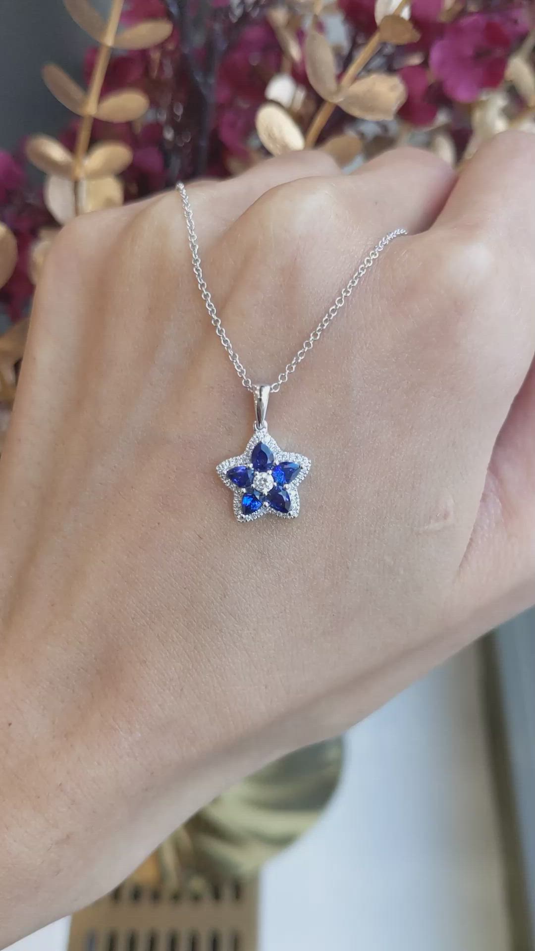 0.89 Ct. Blue Sapphire and Natural Diamond Accent Stones Pendant, 14K White Gold Size Video