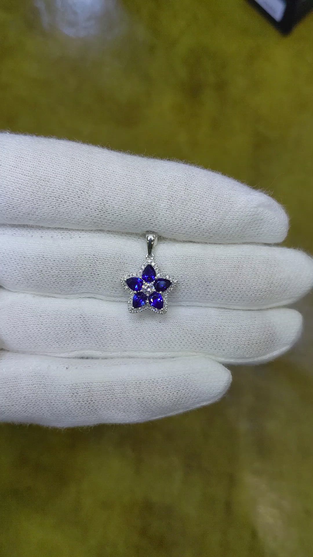 0.89 Ct. Blue Sapphire and Natural Diamond Accent Stones Pendant, 14K White Gold Size Video