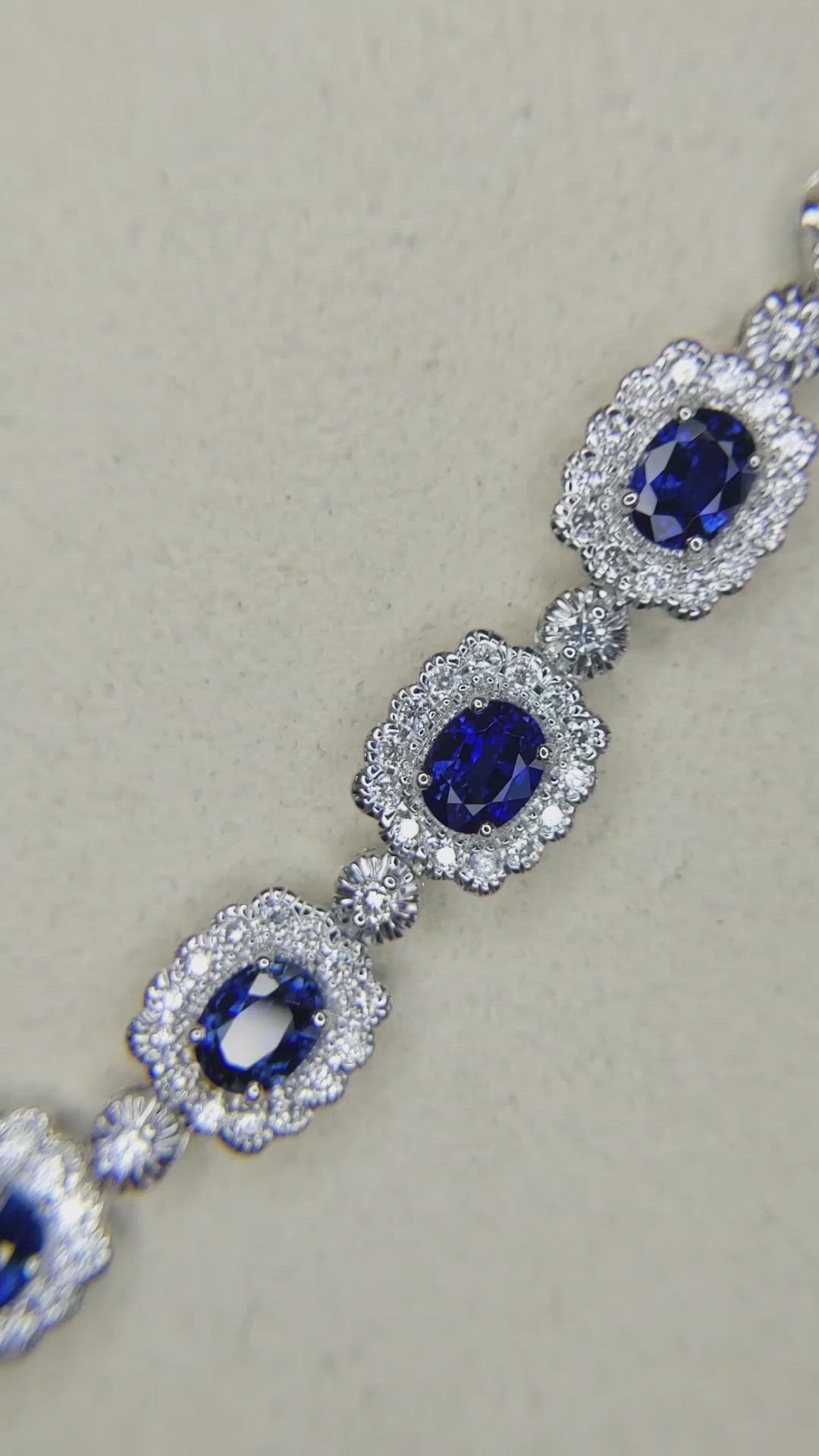 5.32 Ct. Blue Sapphire and Natural Diamond Necklace, 18K White Gold Size Video