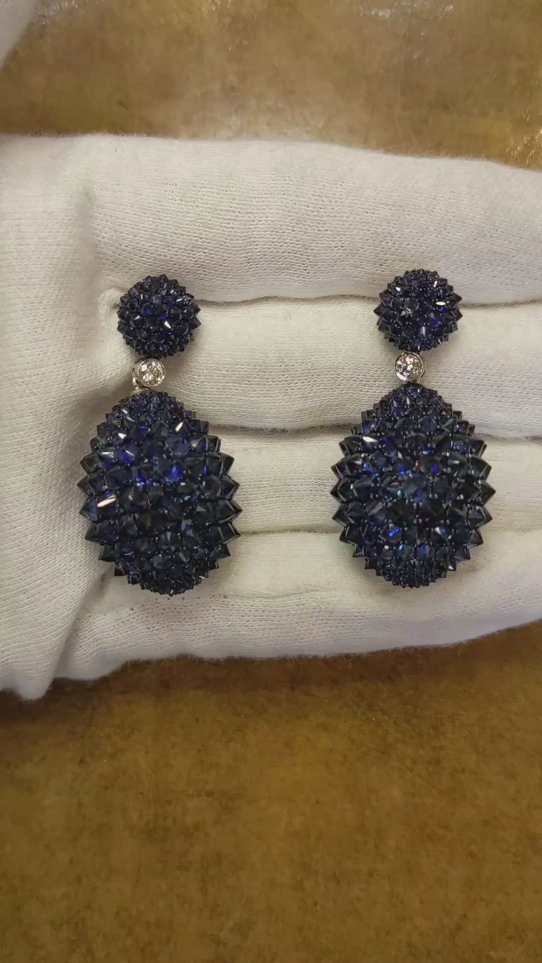 34.36 Ct.Tw. Blue Sapphire and Natural Diamond Accent Stones Earrings, 14K White Gold Size Video