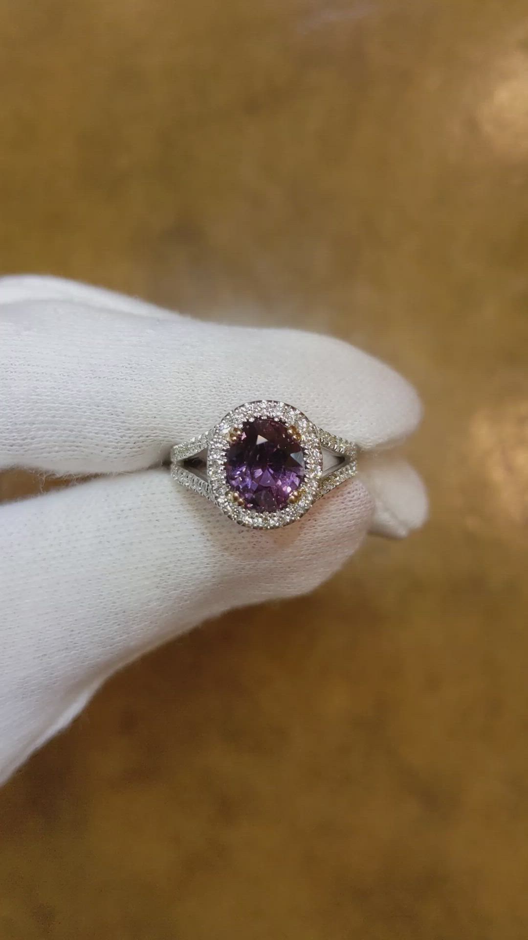 2.41 Ct. Violet Sapphire and Natural Diamond Pave Ring, 14K White & Rose Size Video