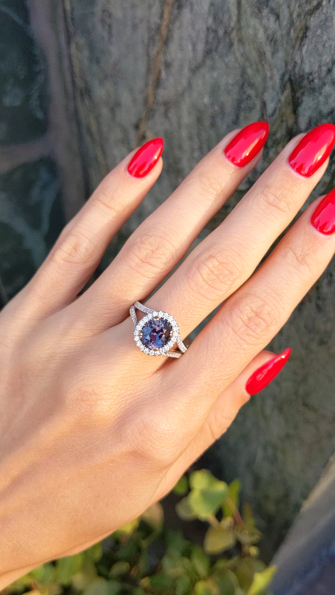 2.41 Ct. Violet Sapphire and Natural Diamond Pave Ring, 14K White & Rose Size Video
