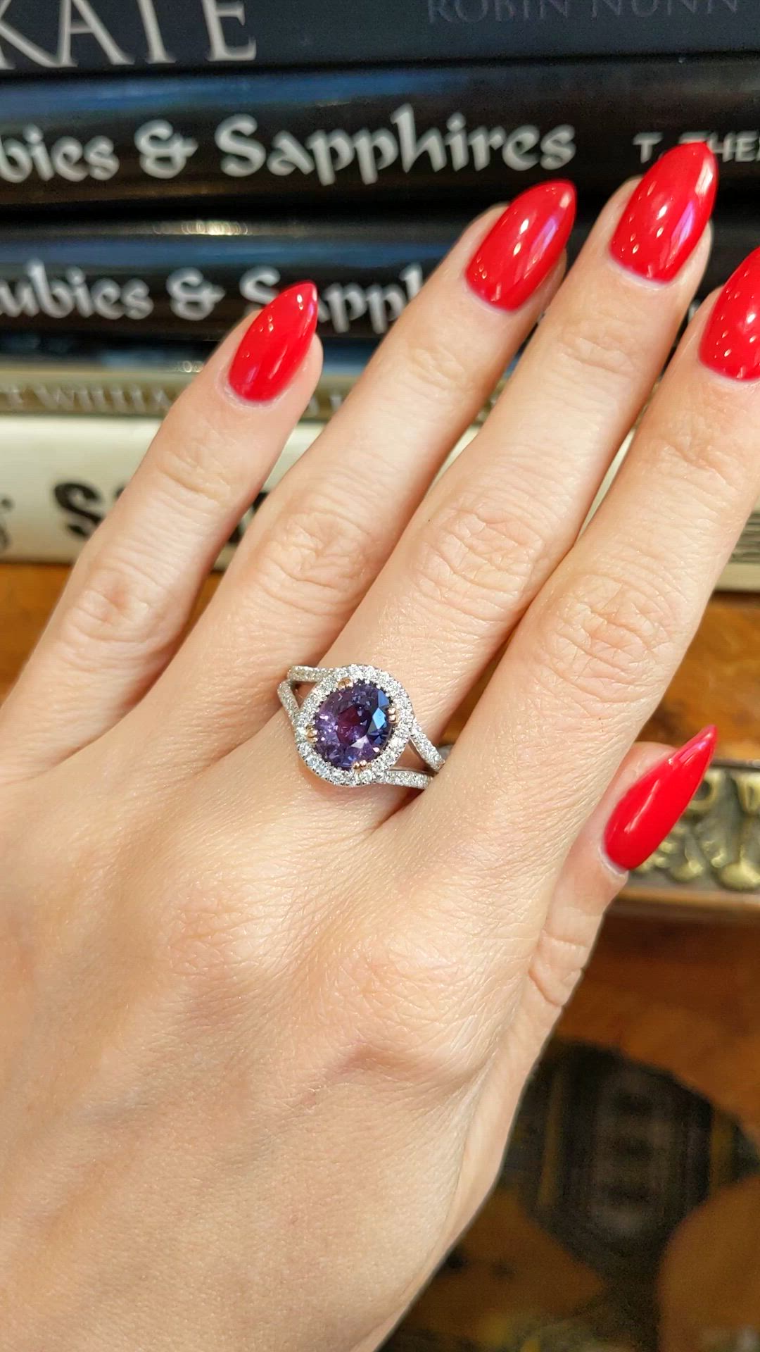 2.41 Ct. Violet Sapphire and Natural Diamond Pave Ring, 14K White & Rose Size Video