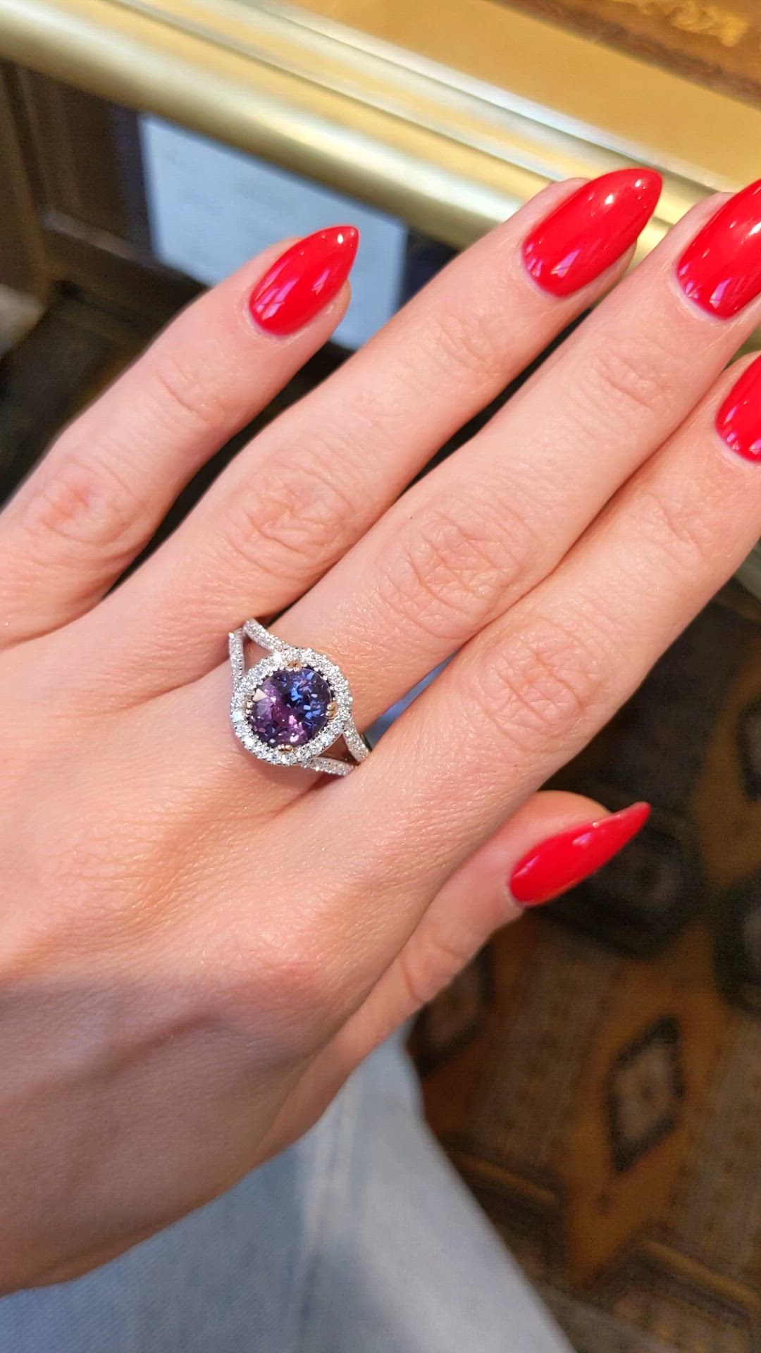 2.41 Ct. Violet Sapphire and Natural Diamond Pave Ring, 14K White & Rose Size Video