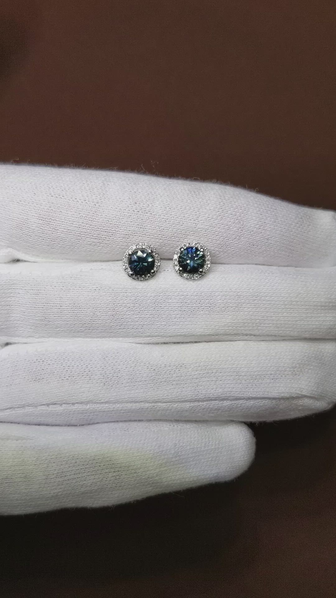 1.00&nbsp;Ct.Tw.Total Carat Weight Greenish Blue Sapphire and Natural Diamond Pave Earrings, 18K White Gold Size Video