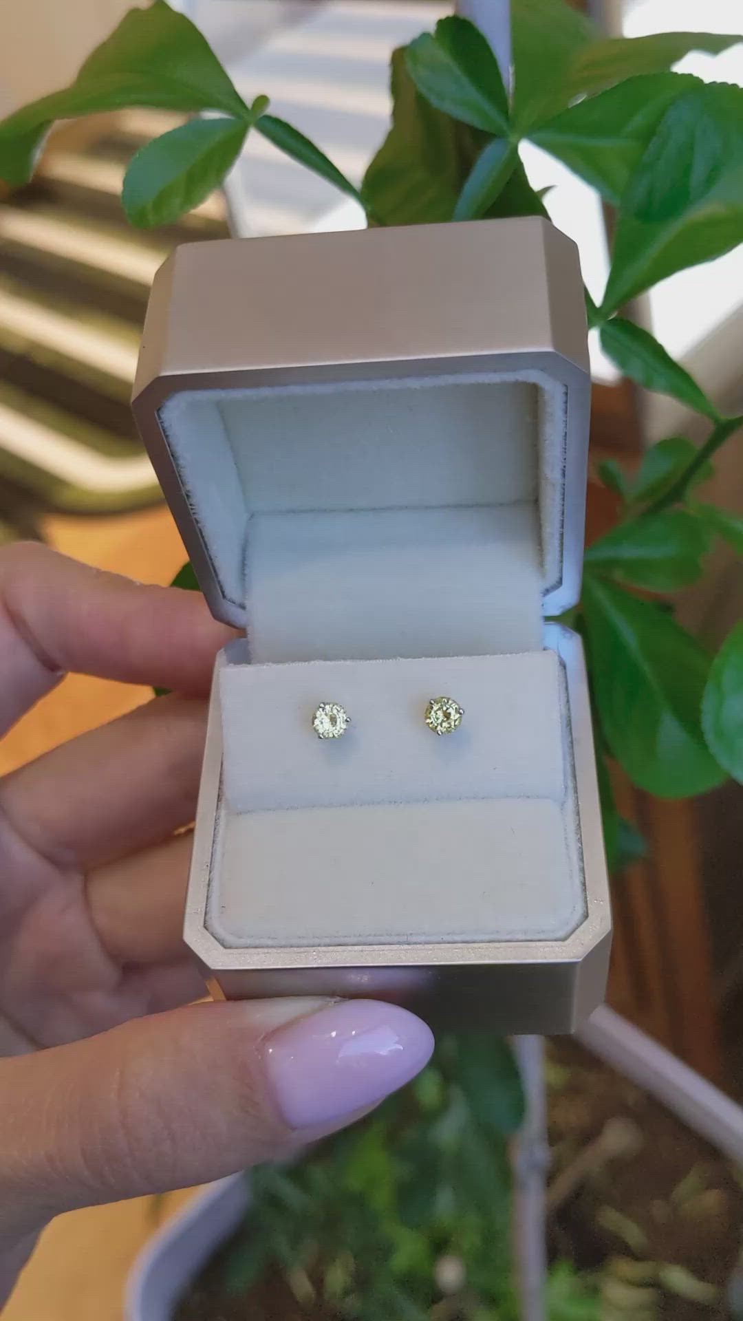 0.60 Ct.Tw.Total Carat Weight Yellow Sapphire Studs Earrings, 14K White Gold Size Video