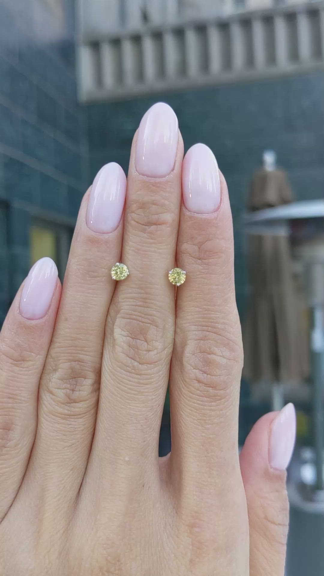 0.60 Ct.Tw.Total Carat Weight Yellow Sapphire Studs Earrings, 14K White Gold Size Video