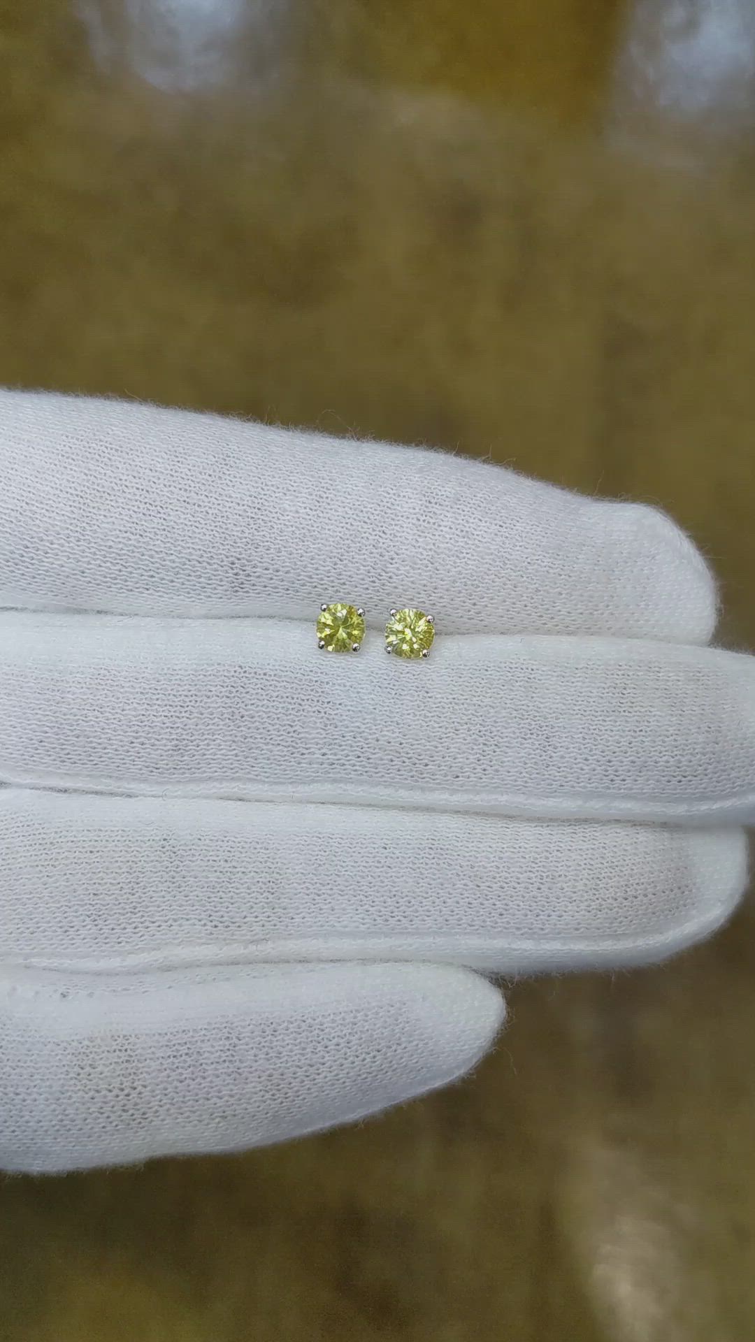 0.60 Ct.Tw. Yellow Sapphire Studs Earrings, 14K White Gold Size Video