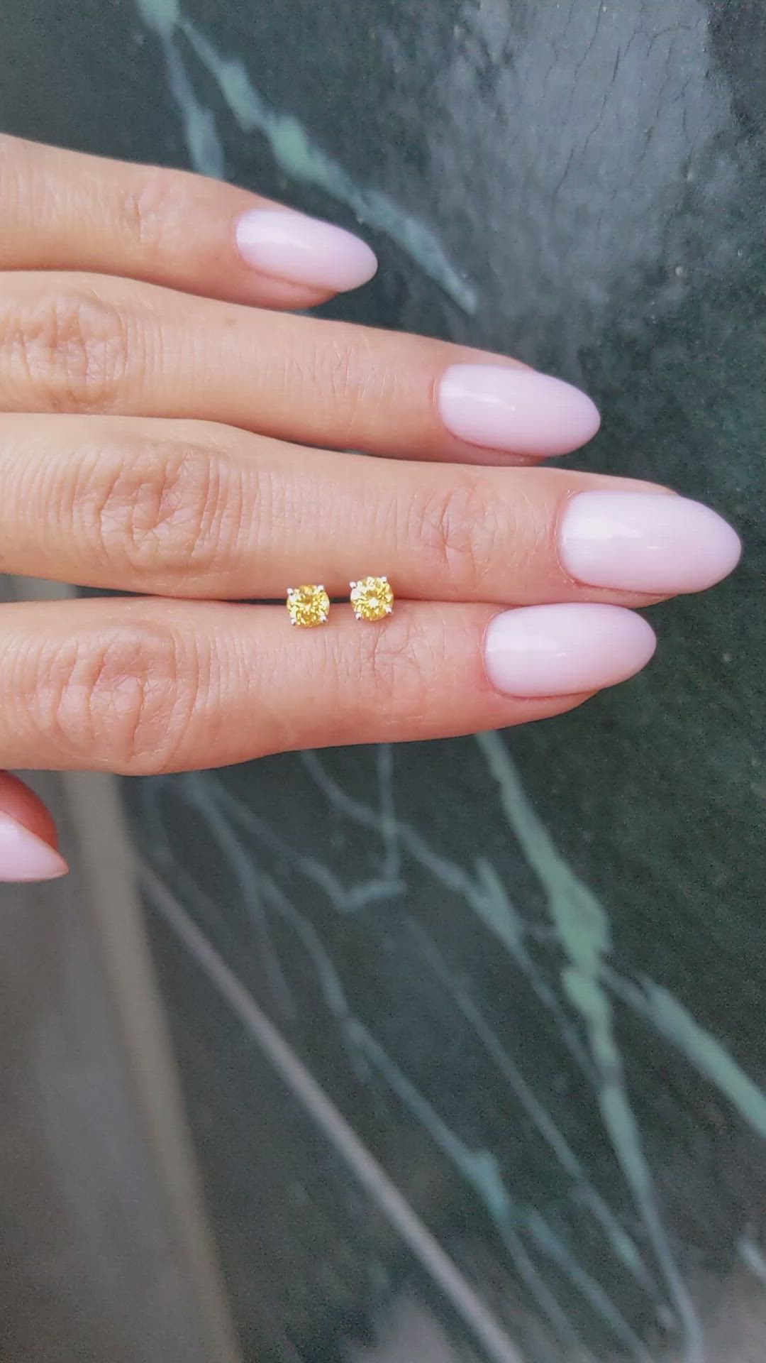 0.60 Ct.Tw.Total Carat Weight Yellow Sapphire Studs Earrings, 14K White Gold Size Video