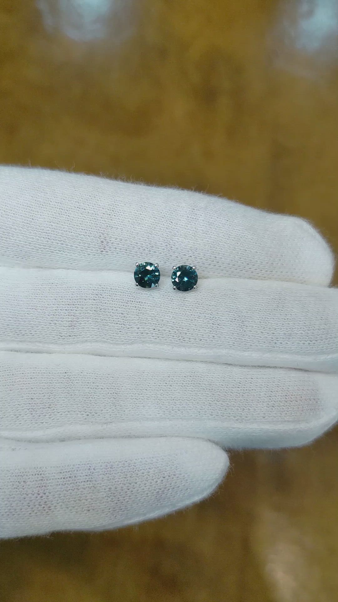 0.80 Ct.Tw. Bluish Green Sapphire Studs Earrings, 14K White Gold Size Video