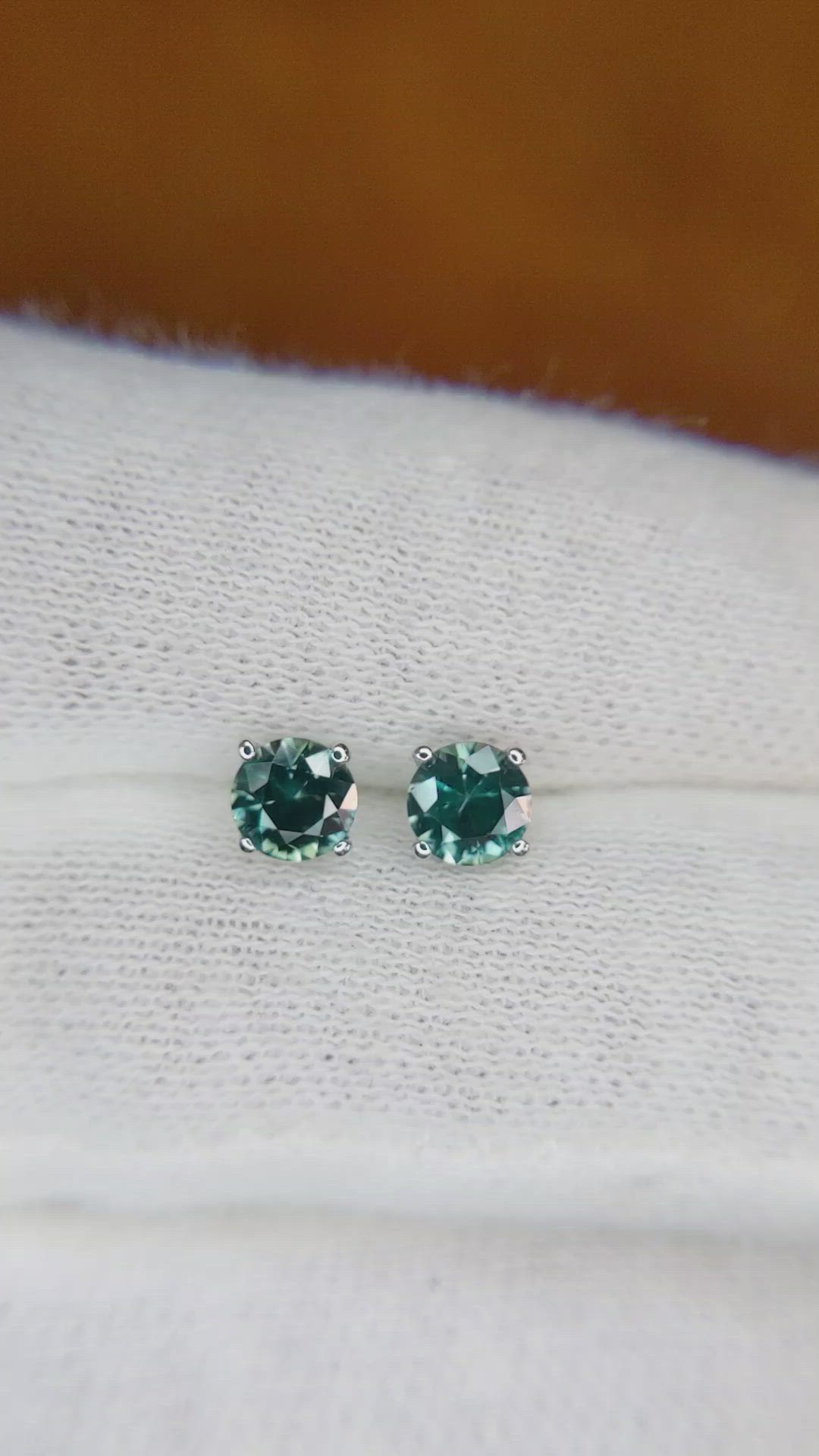 0.80 Ct.Tw. Bluish Green Sapphire Studs Earrings, 14K White Gold Size Video