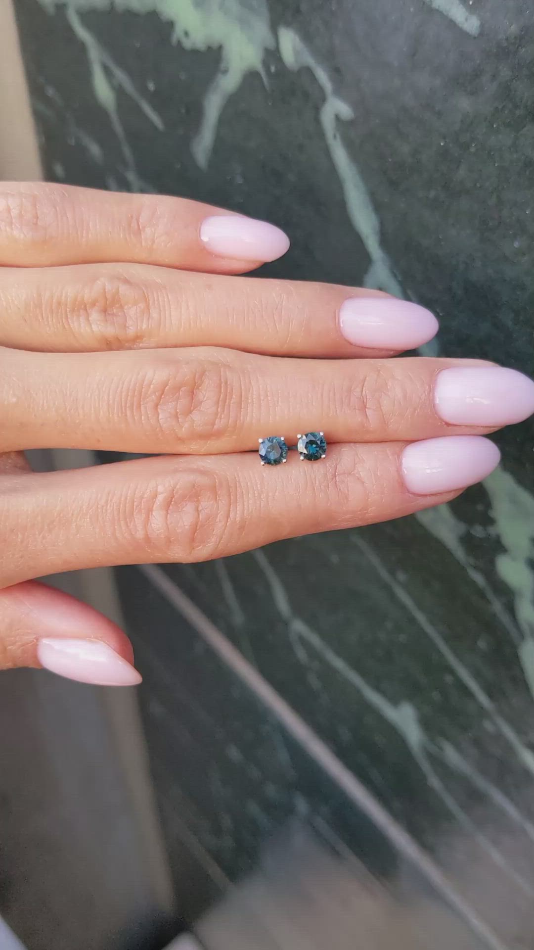 0.80&nbsp;Ct.Tw.Total Carat Weight Bluish Green Sapphire Studs Earrings, 14K White Gold Size Video