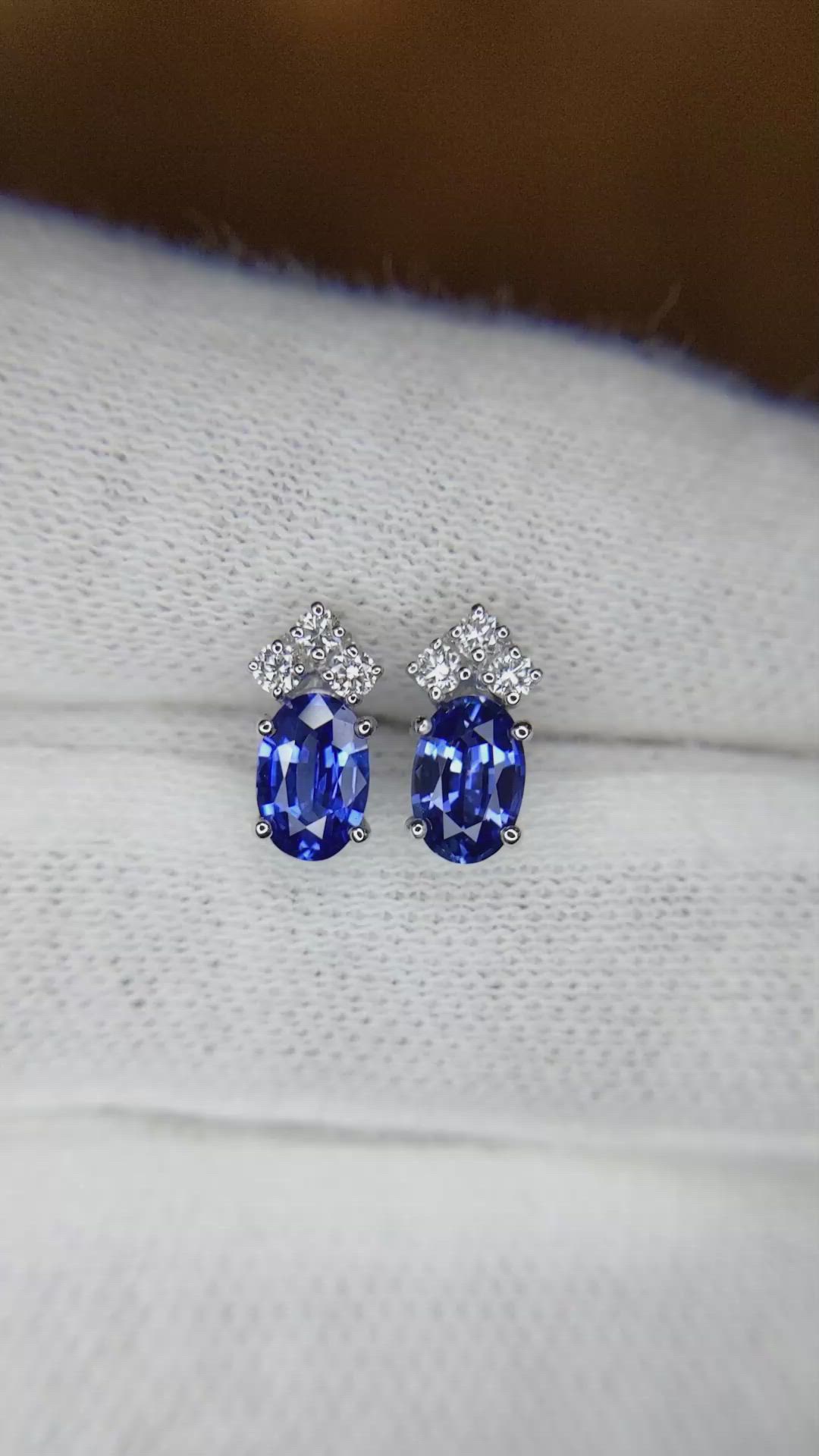 1.00 Ct.Tw. Blue Sapphire and Natural Diamond Accent Stones Earrings, 14K White Gold Size Video