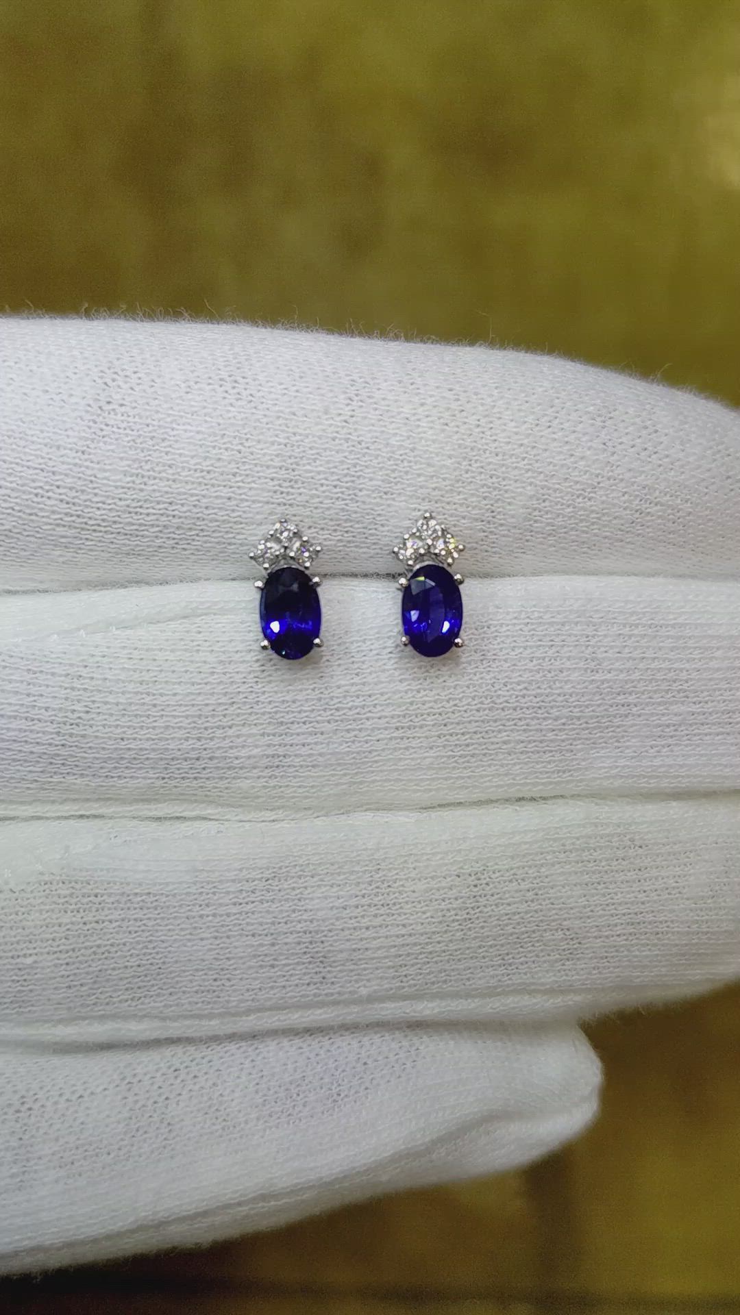 1.00 Ct.Tw. Blue Sapphire and Natural Diamond Accent Stones Earrings, 14K White Gold Size Video