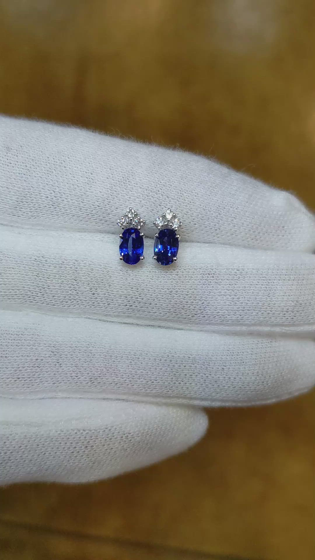 1.00 Ct.Tw. Blue Sapphire and Natural Diamond Accent Stones Earrings, 14K White Gold Size Video