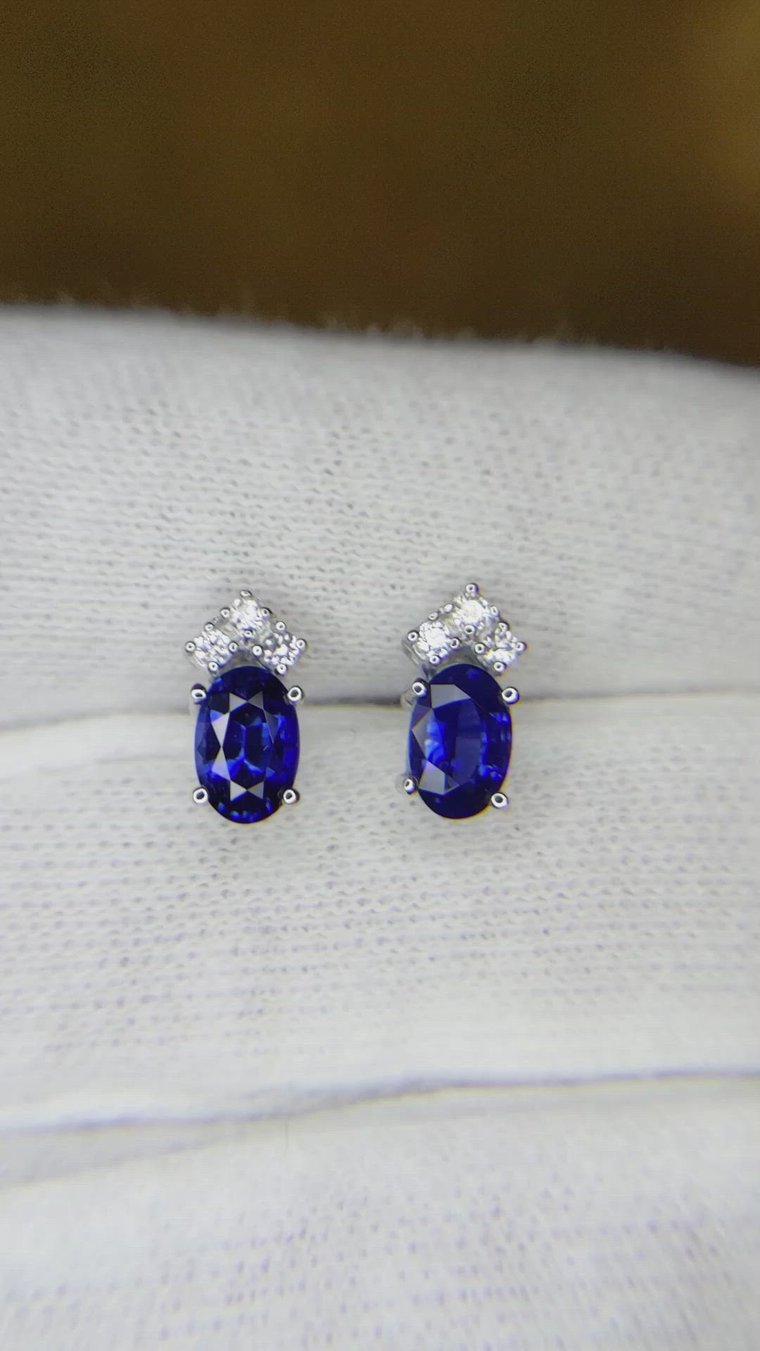 1.00 Ct.Tw. Blue Sapphire and Natural Diamond Accent Stones Earrings, 14K White Gold Size Video