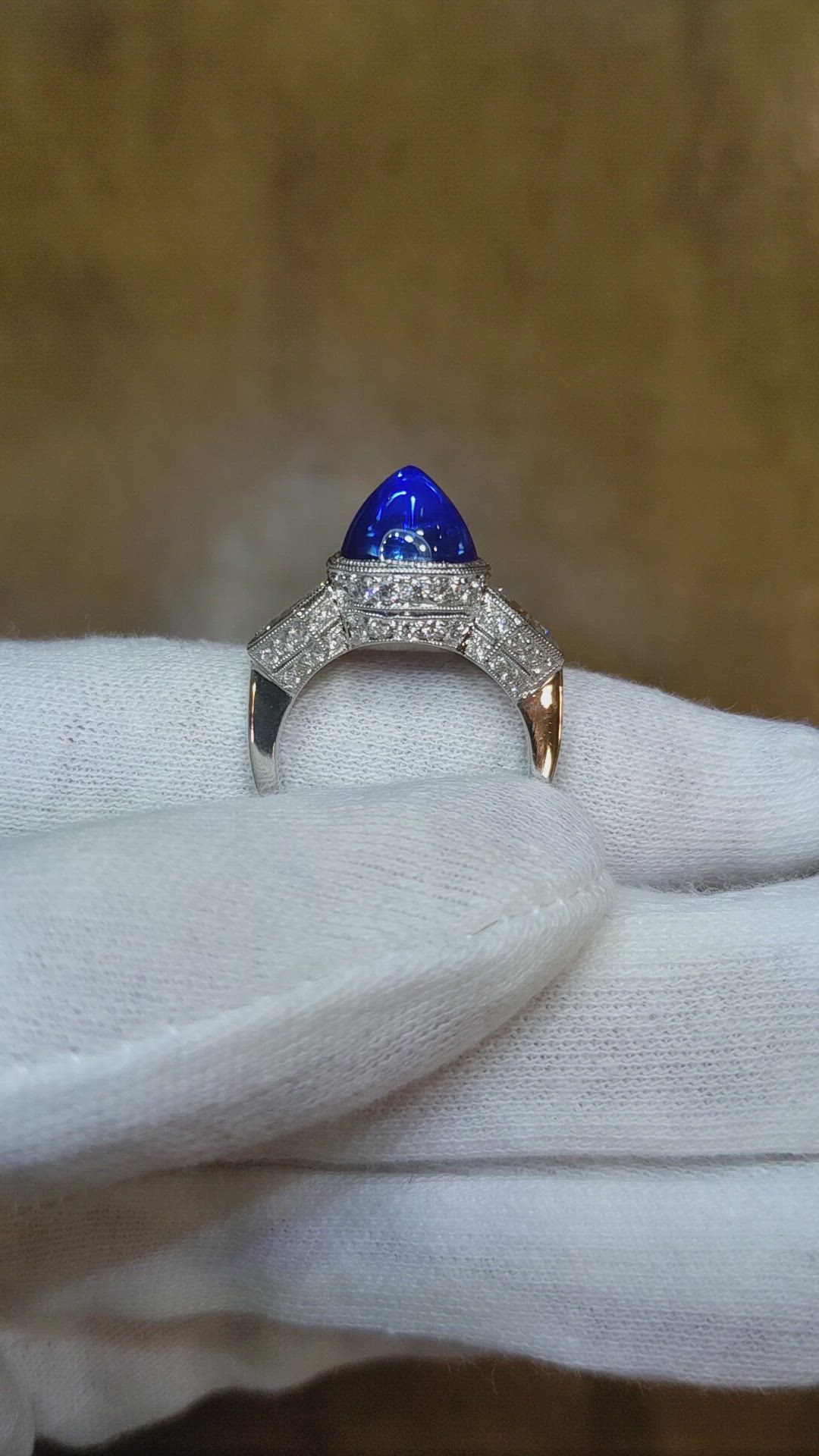 7.19 Ct. Blue Sapphire and Natural Diamond Antique Style Ring, Platinum 950 Size Video
