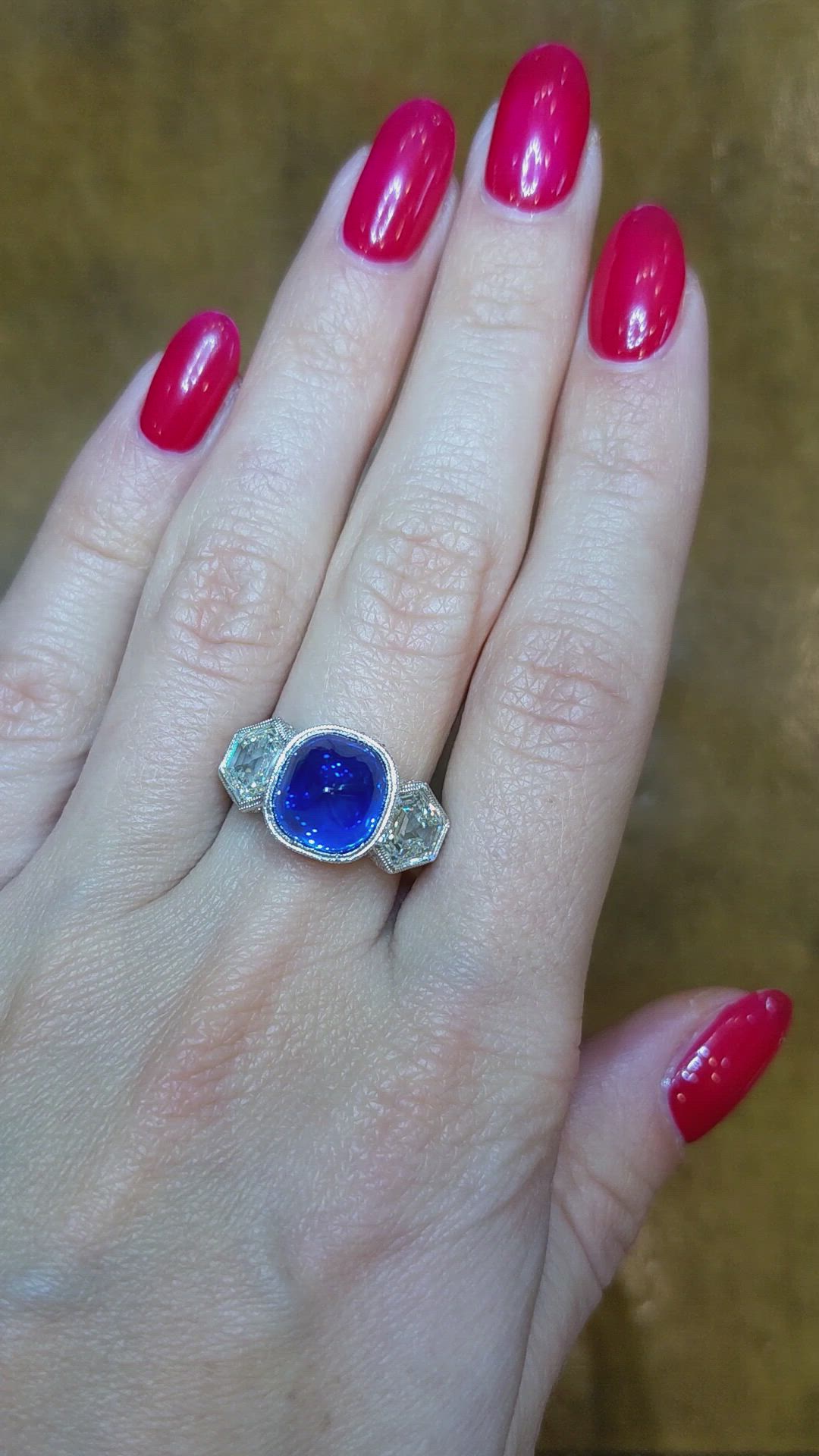 7.19 Ct. Blue Sapphire and Natural Diamond Antique Style Ring, Platinum 950 Size Video