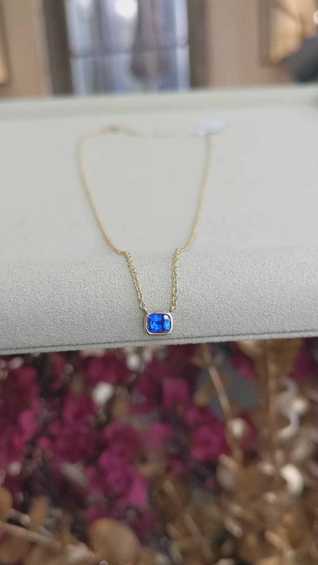 0.50 Ct. Blue Sapphire Bezel Necklace, 14K Yellow Gold Size Video