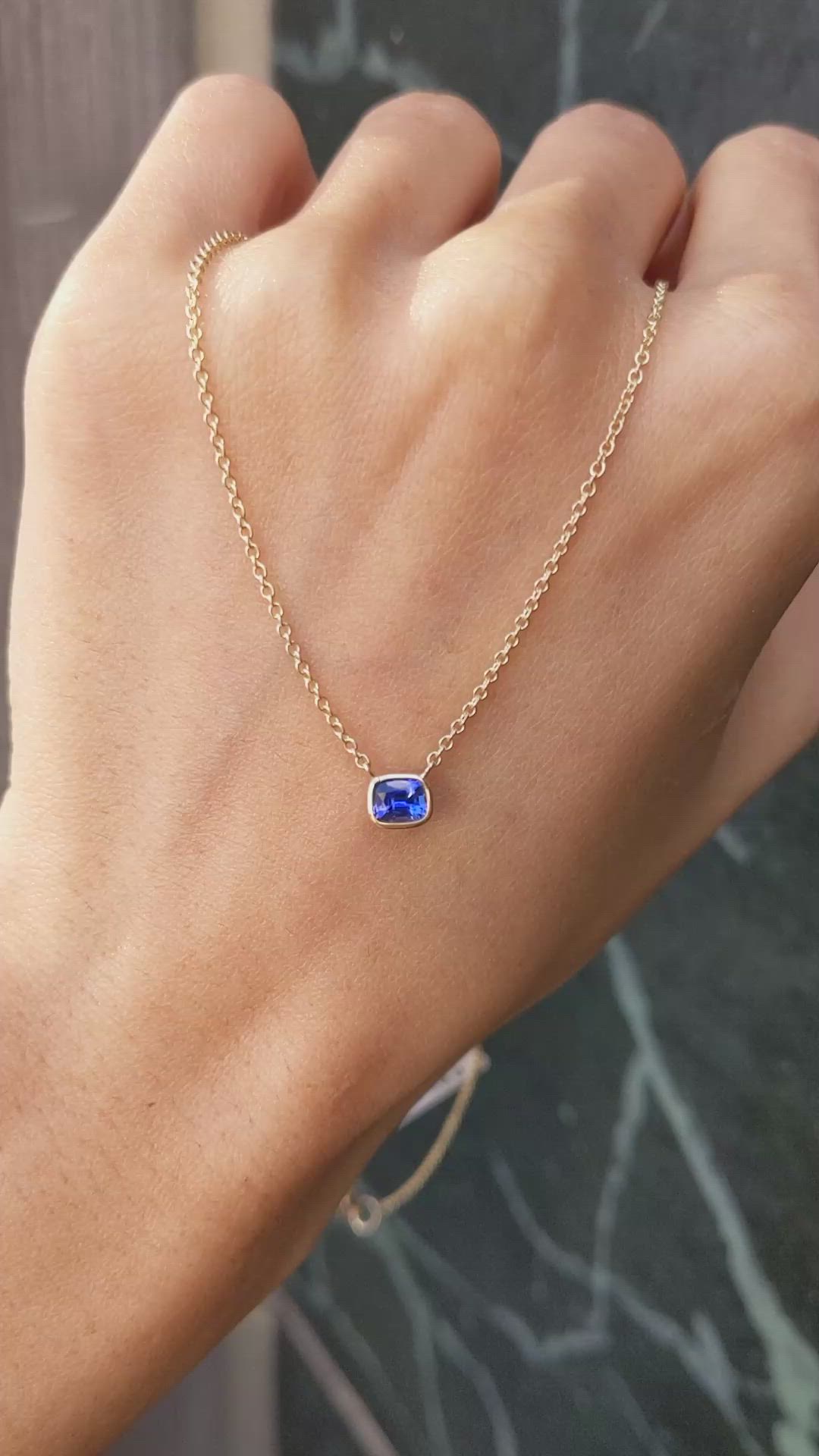 0.50 Ct. Blue Sapphire Bezel Necklace, 14K Yellow Gold Size Video