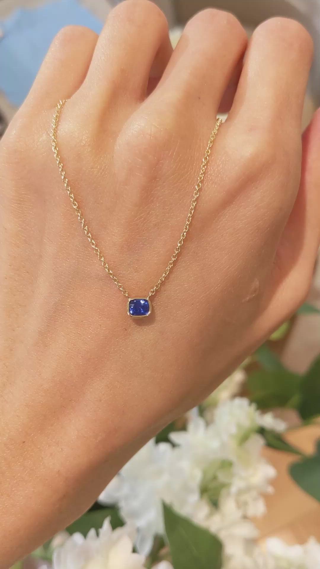 0.50 Ct. Blue Sapphire Bezel Necklace, 14K Yellow Gold Size Video
