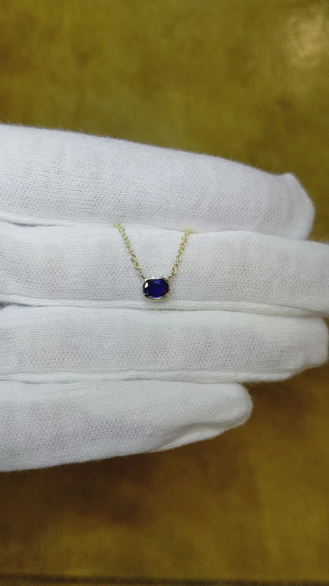 0.50 Ct. Blue Sapphire Bezel Necklace, 14K Yellow Gold Size Video