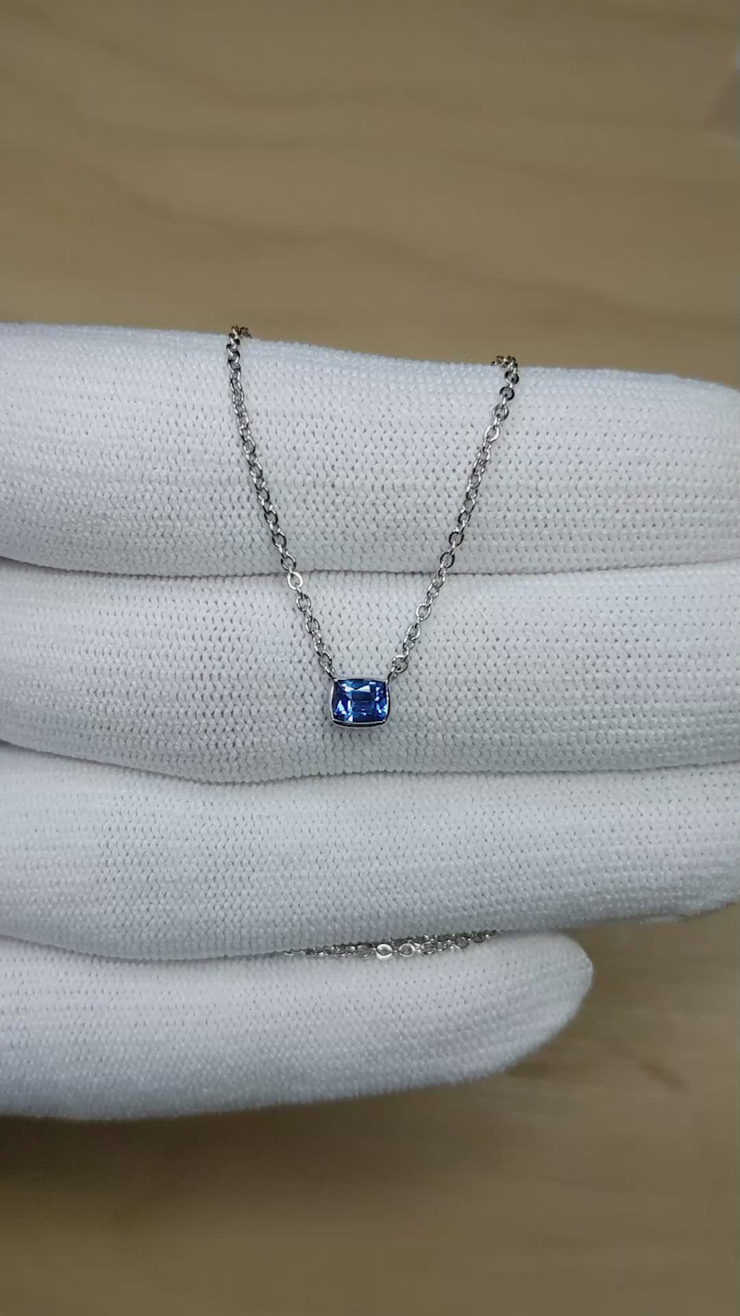 0.50 Ct. Blue Sapphire Bezel Necklace, 14K White Gold Size Video