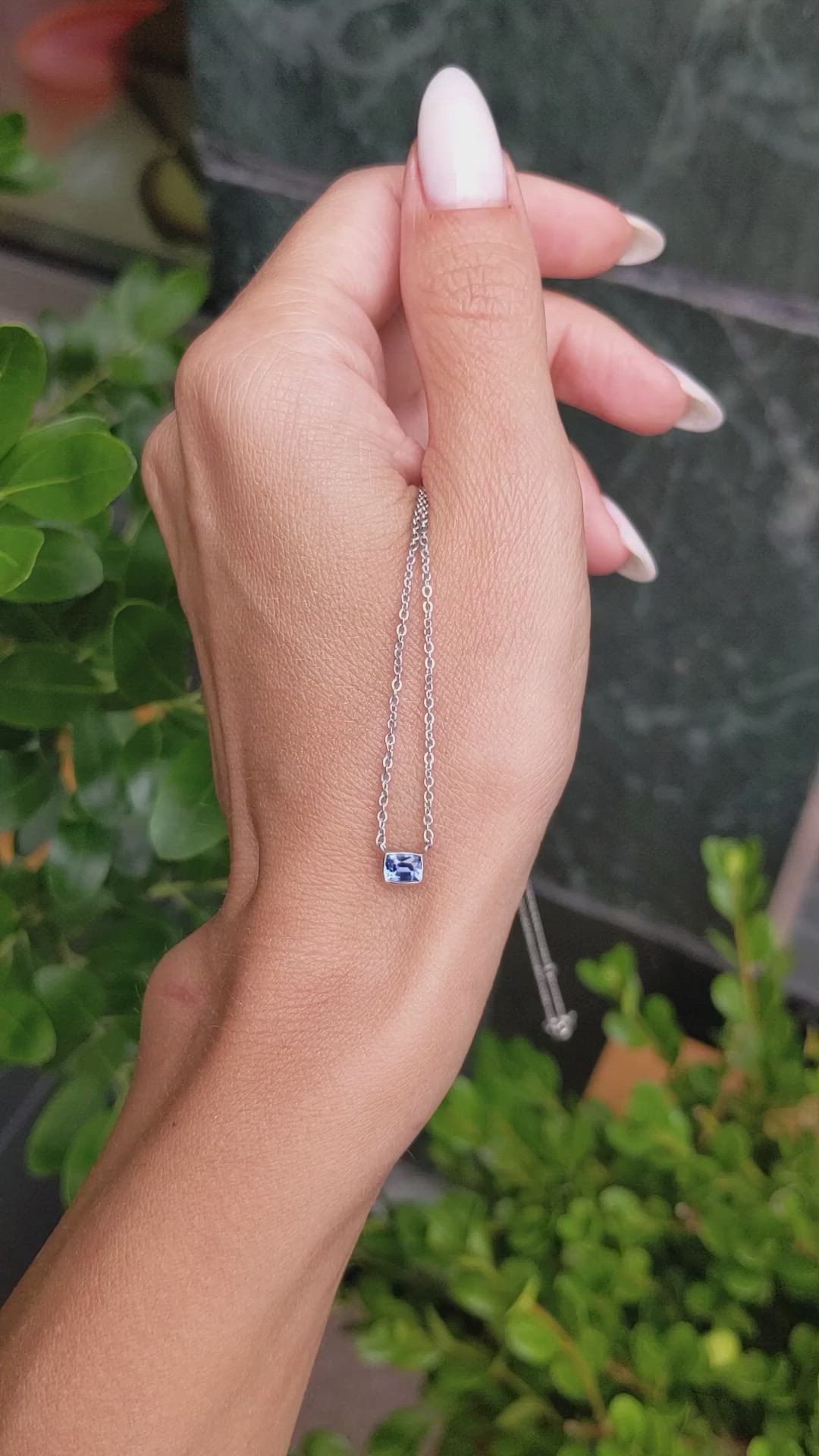 0.50 Ct. Blue Sapphire Bezel Necklace, 14K White Gold Size Video