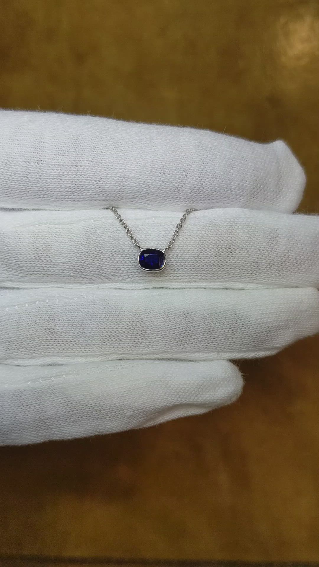 0.50 Ct. Blue Sapphire Bezel Necklace, 14K White Gold Size Video