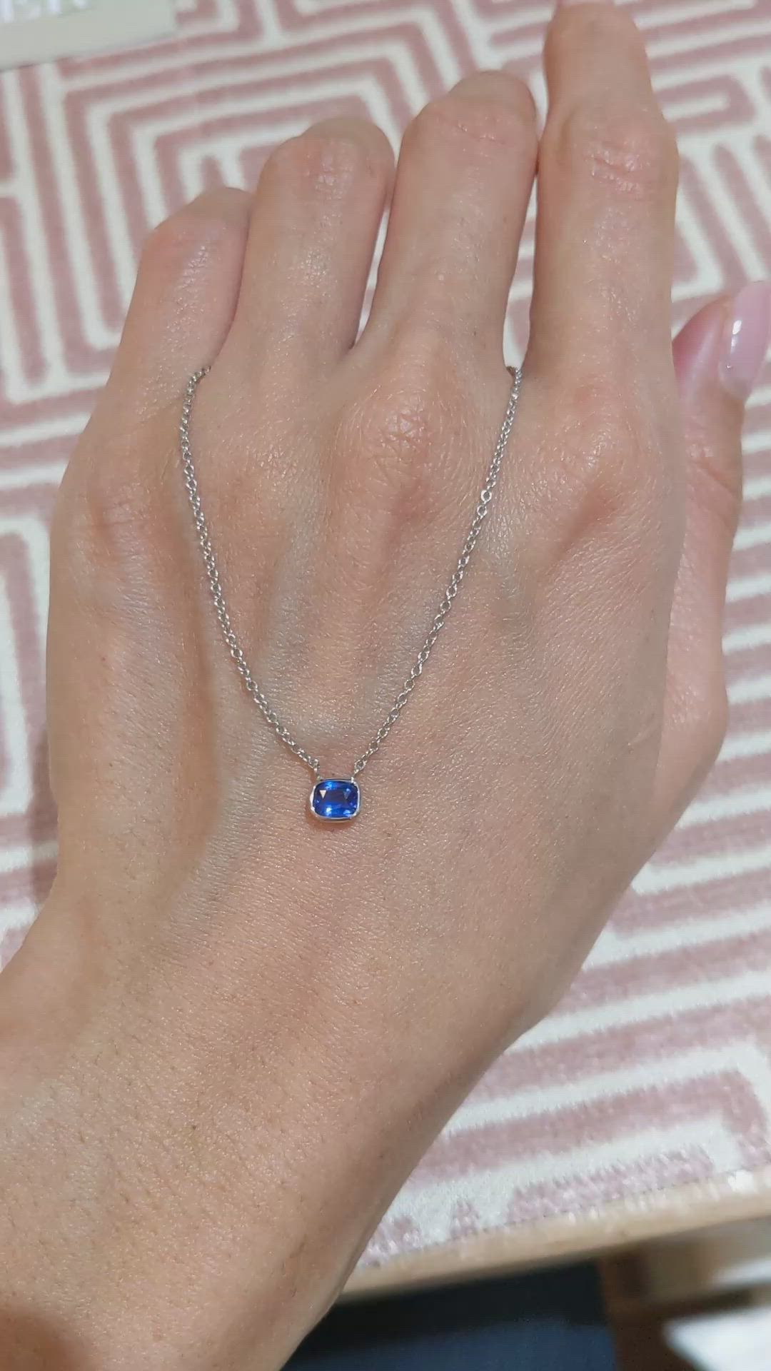 0.50 Ct. Blue Sapphire Bezel Necklace, 14K White Gold Size Video