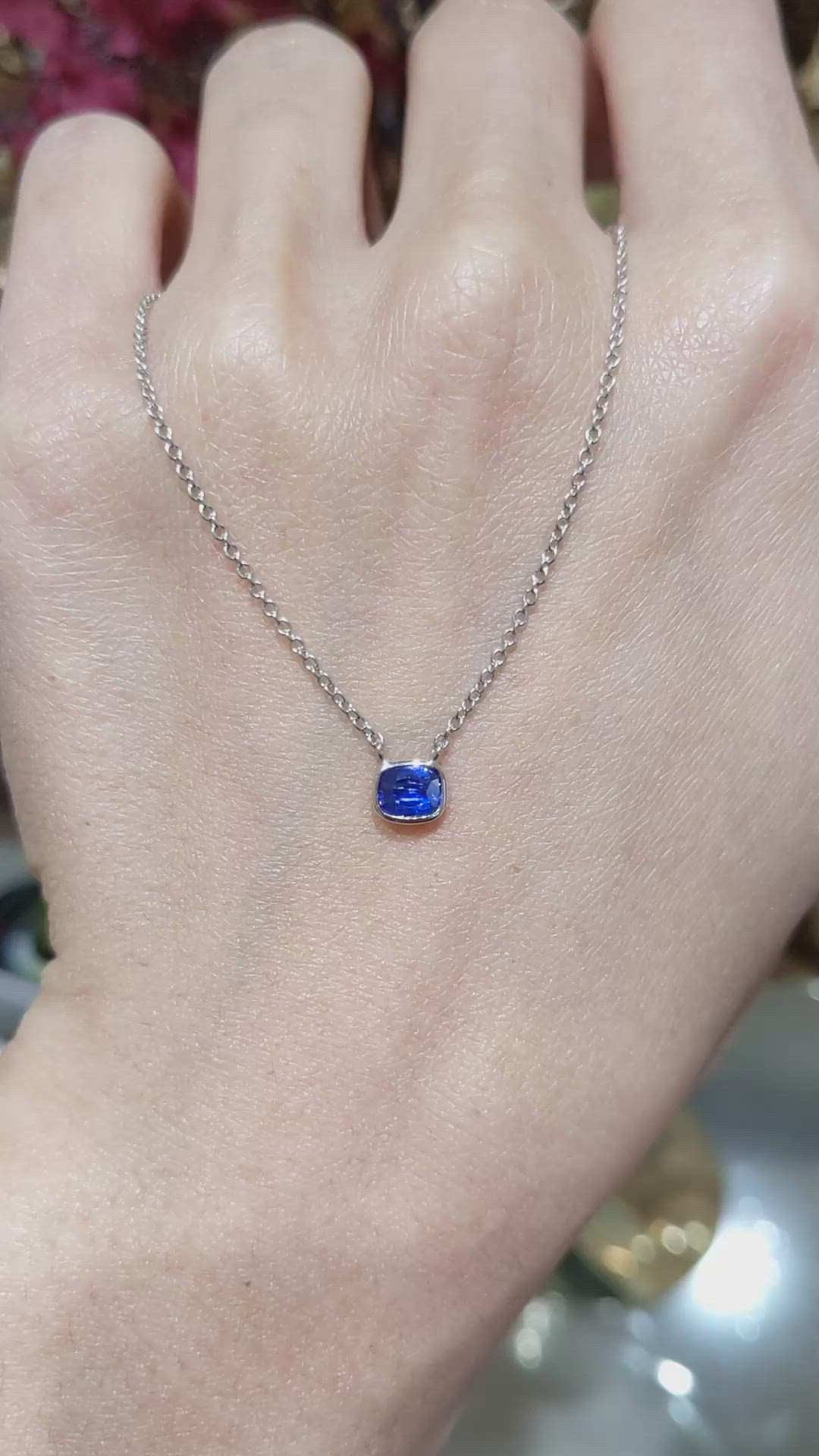 0.50 Ct. Blue Sapphire Bezel Necklace, 14K White Gold Size Video