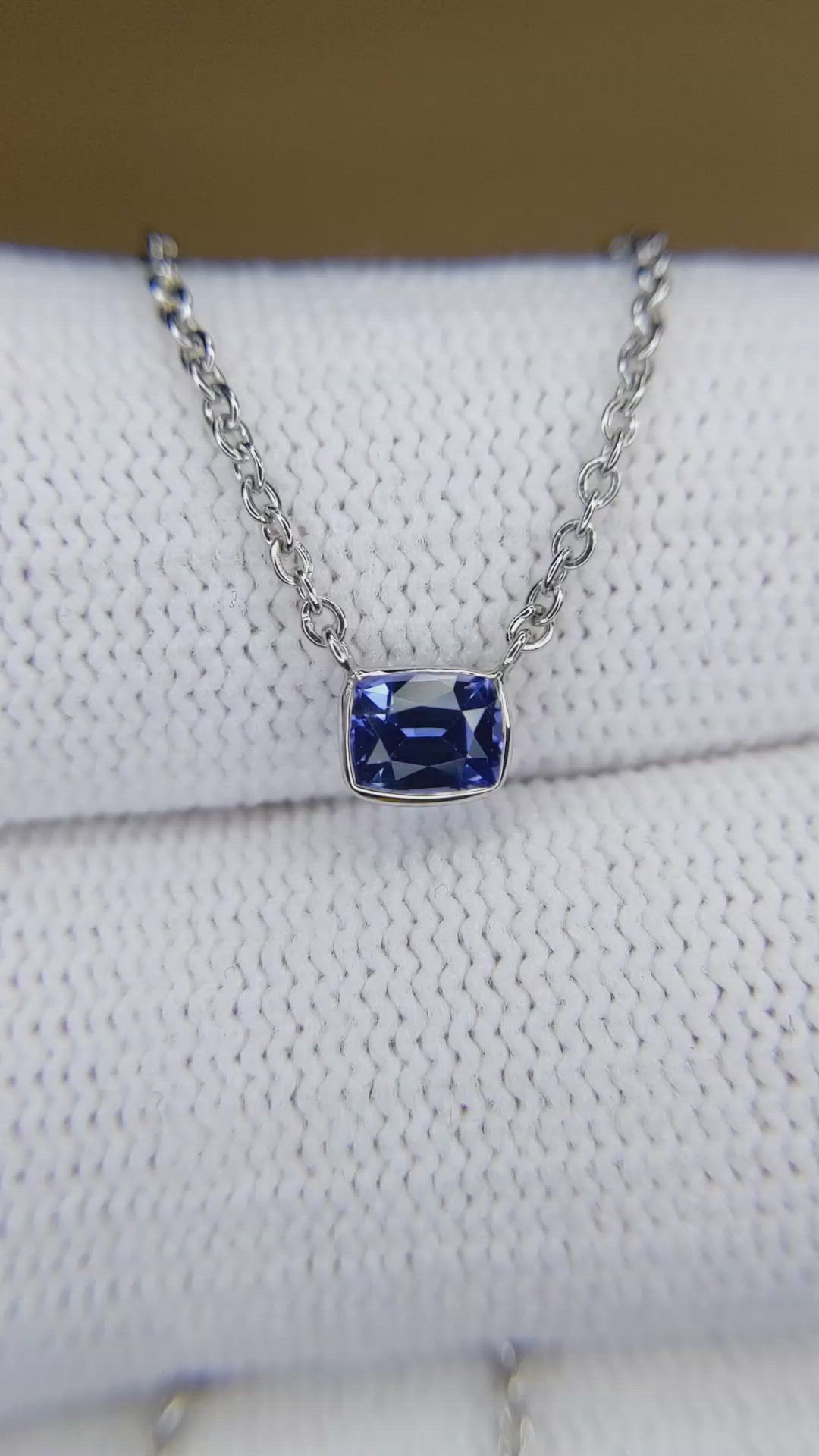 0.50 Ct. Blue Sapphire Bezel Necklace, 14K White Gold Size Video