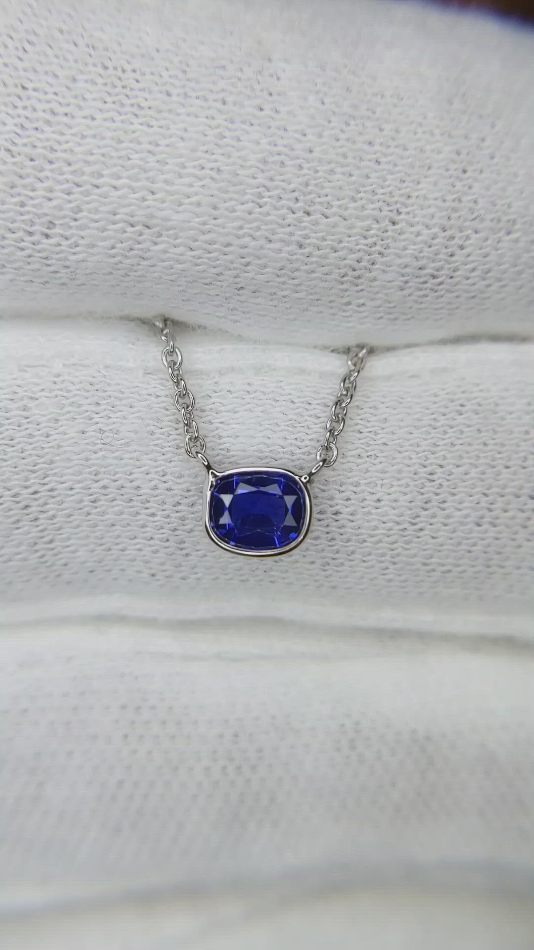 0.50 Ct. Blue Sapphire Bezel Necklace, 14K White Gold Size Video