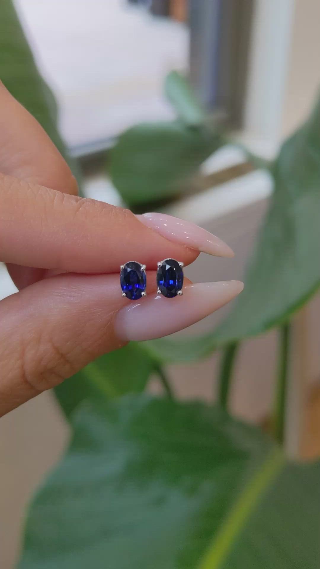 1.00 Ct.Tw. Blue Sapphire Studs Earrings, 14K White Gold Size Video