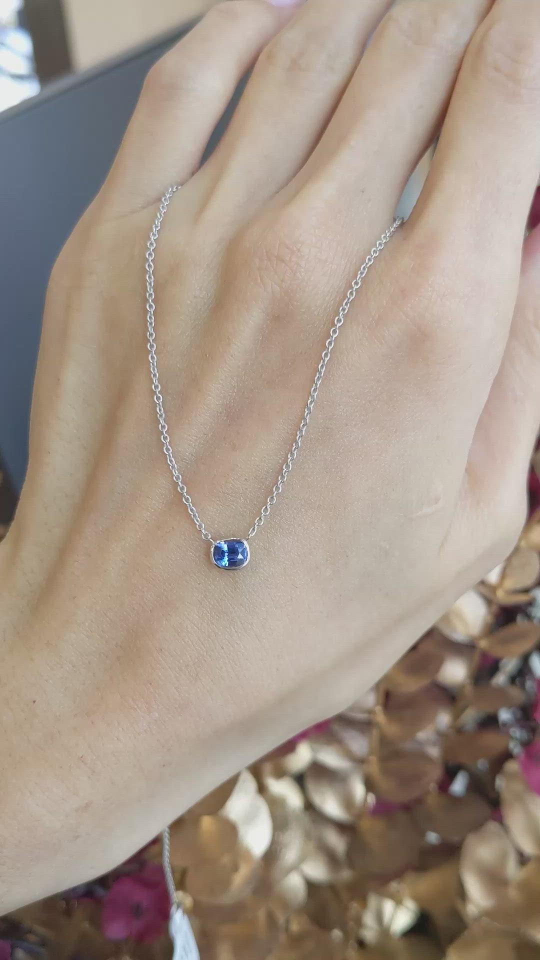 0.50 Ct. Blue Sapphire Bezel Necklace, 14K White Gold Size Video