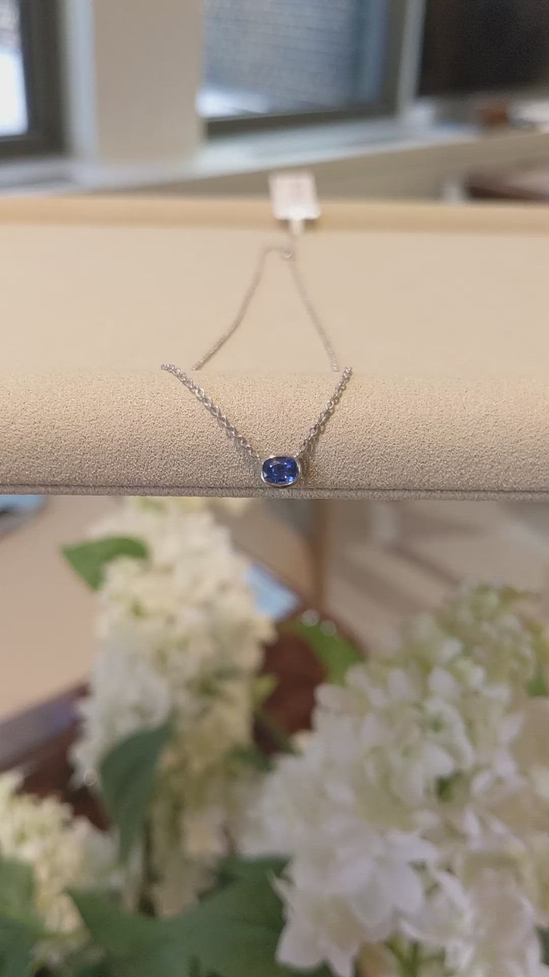 0.50 Ct. Blue Sapphire Bezel Necklace, 14K White Gold Size Video
