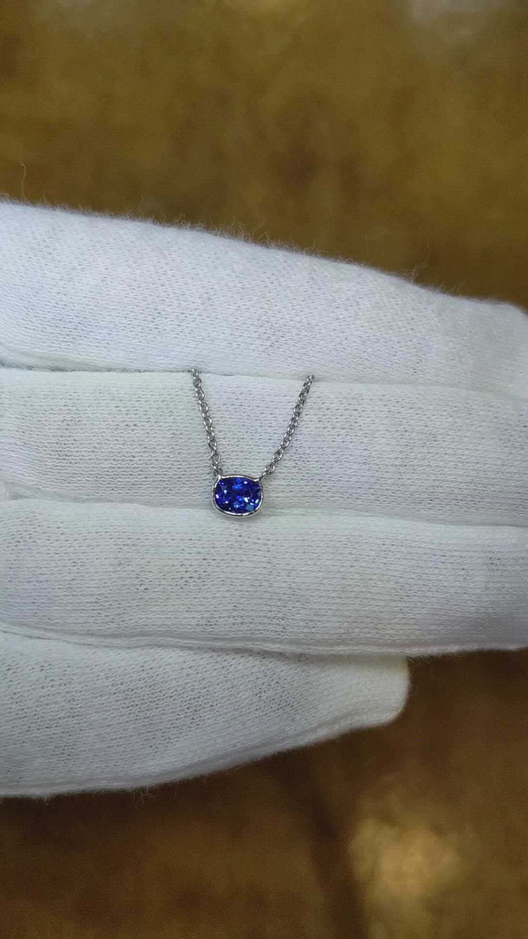 0.50 Ct. Blue Sapphire Bezel Necklace, 14K White Gold Size Video
