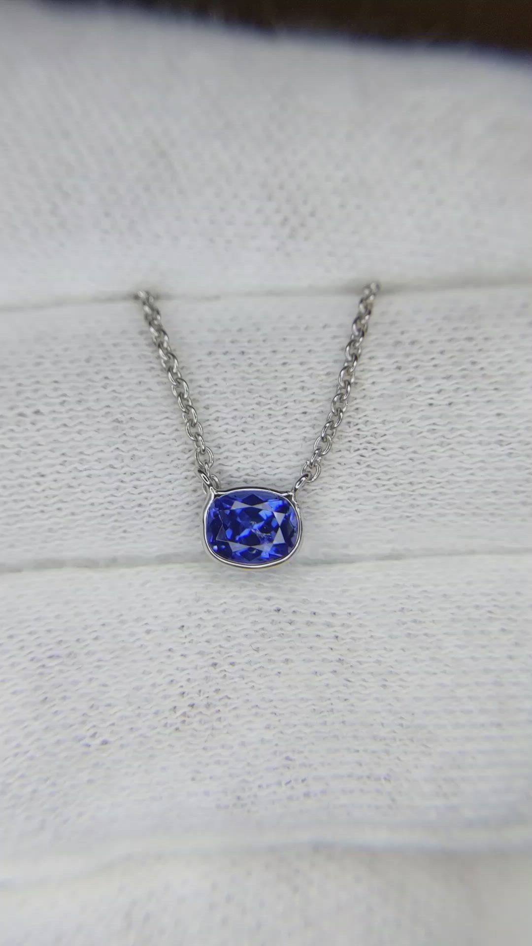0.50 Ct. Blue Sapphire Bezel Necklace, 14K White Gold Size Video