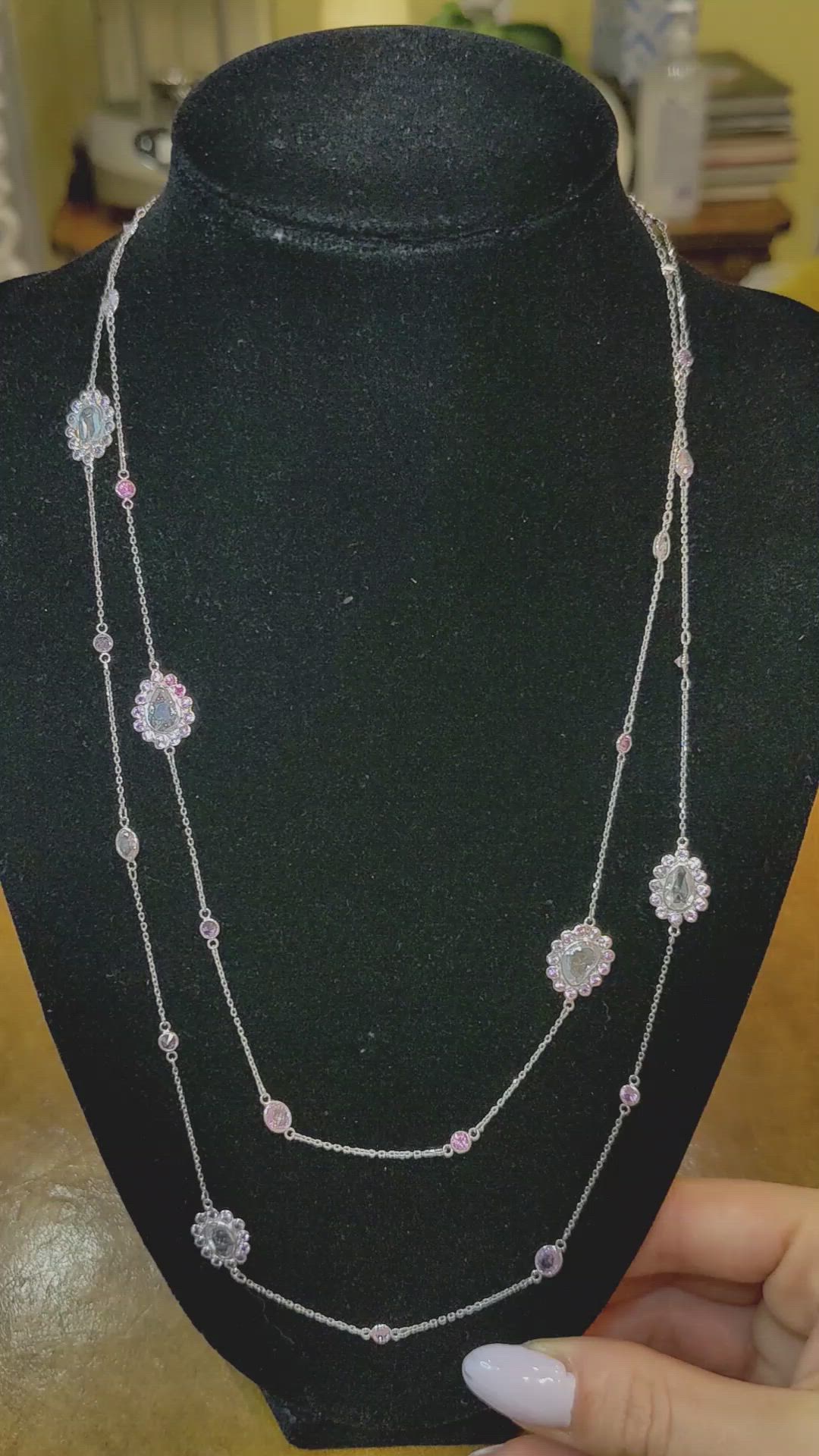 1.00 Ct. White Sapphire and Pink Sapphire Accent Stones Necklace, 18K White Gold Size Video
