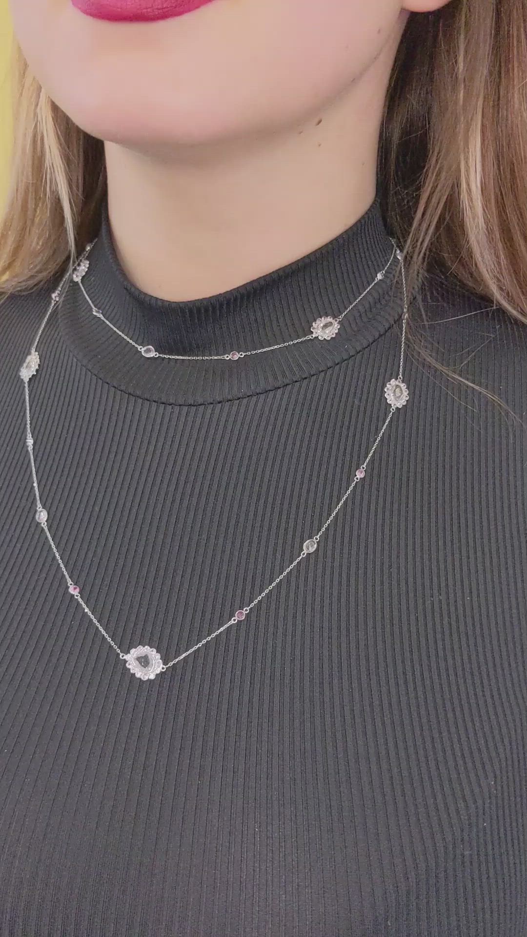 1.00 Ct. White Sapphire and Pink Sapphire Accent Stones Necklace, 18K White Gold Size Video