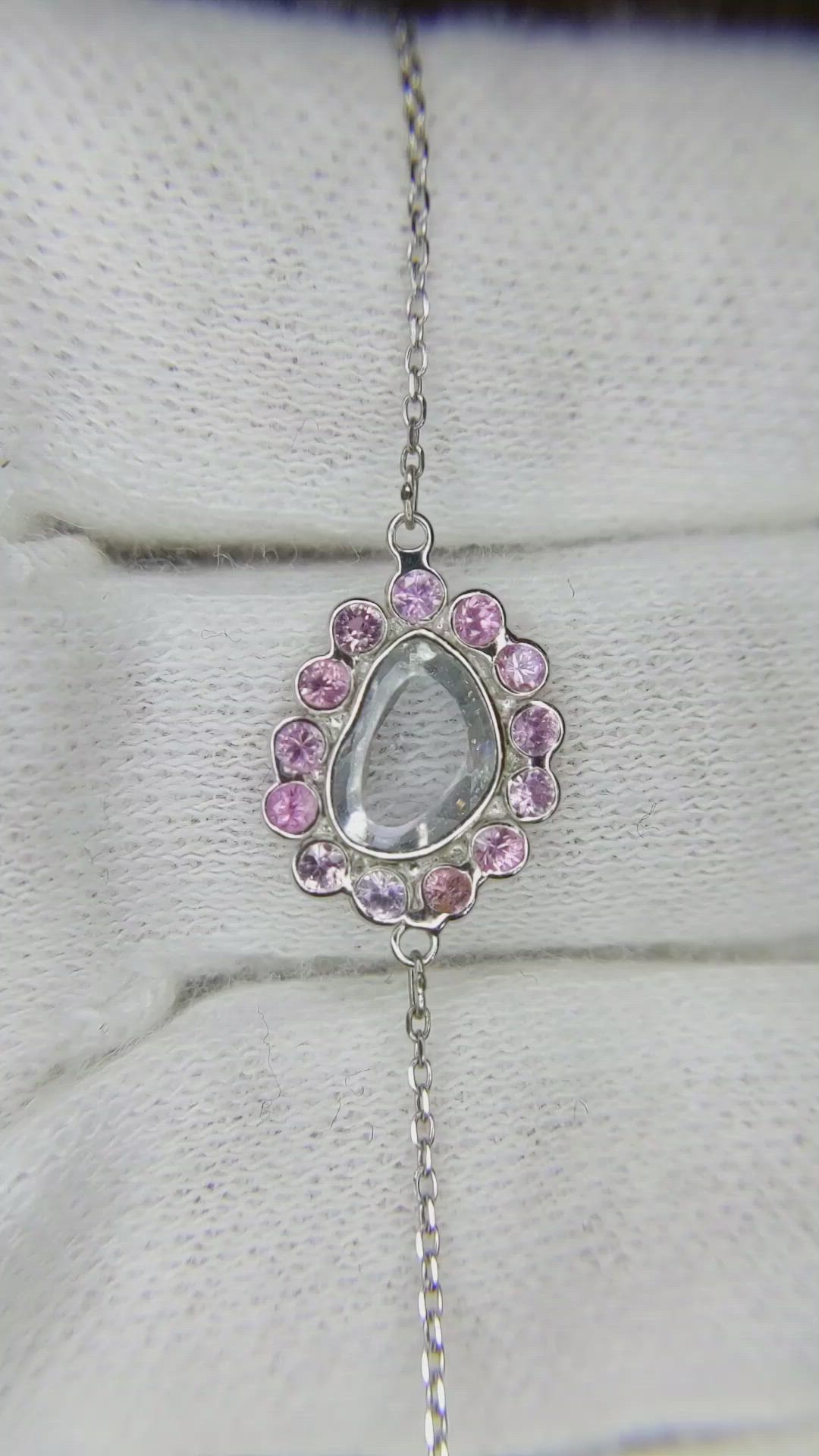 1.00 Ct. White Sapphire and Pink Sapphire Accent Stones Necklace, 18K White Gold Size Video